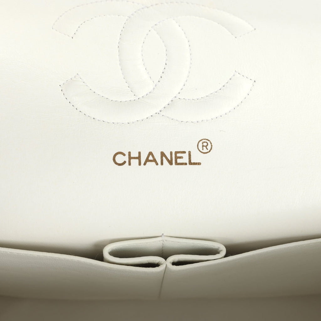 Chanel Vintage Medium Classic Double Flap Bag White Lambskin Gold Hardware