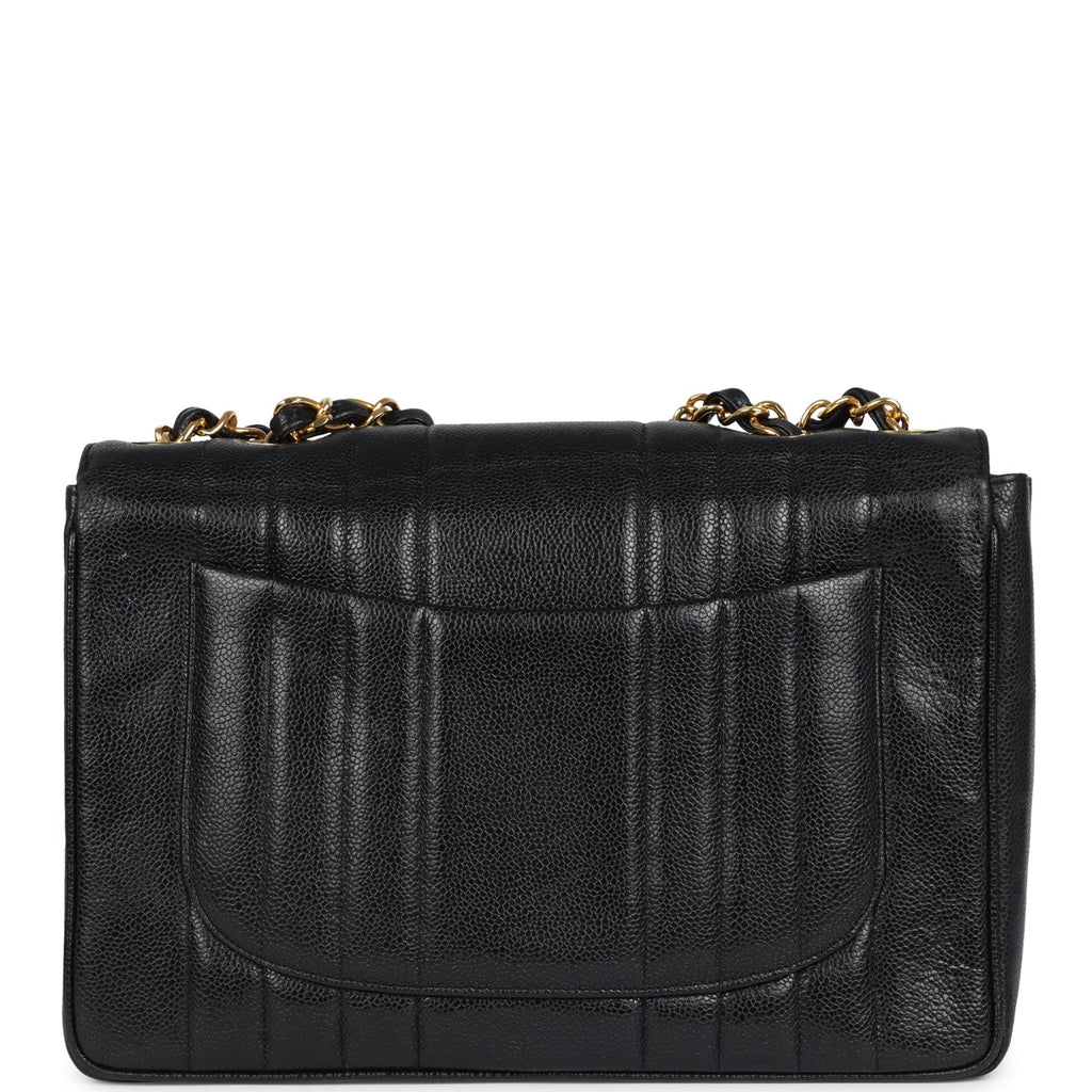 Chanel Vintage Jumbo Mademoiselle Vertical Flap Black Caviar Gold Hardware