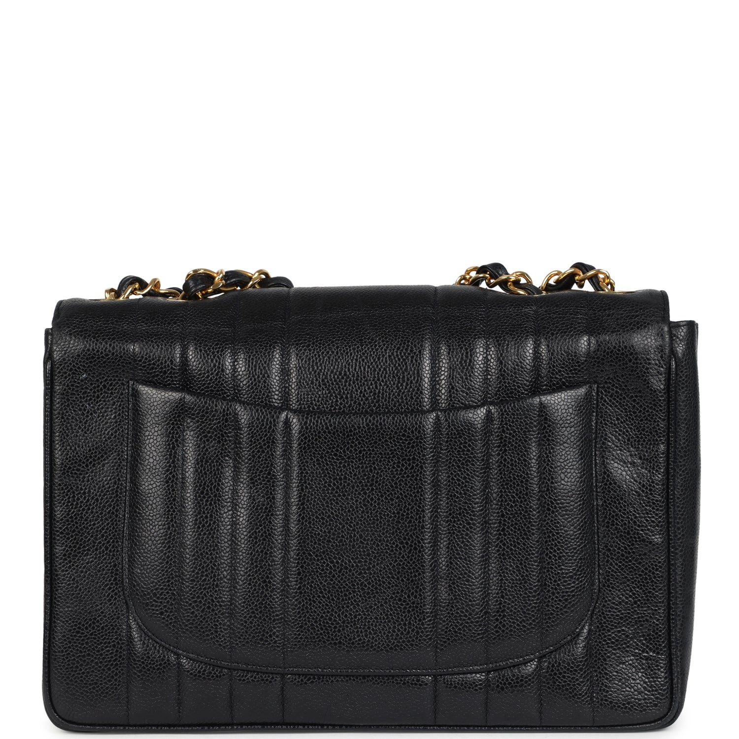 Chanel Vintage Jumbo Mademoiselle Vertical Flap Black Caviar Gold Hardware