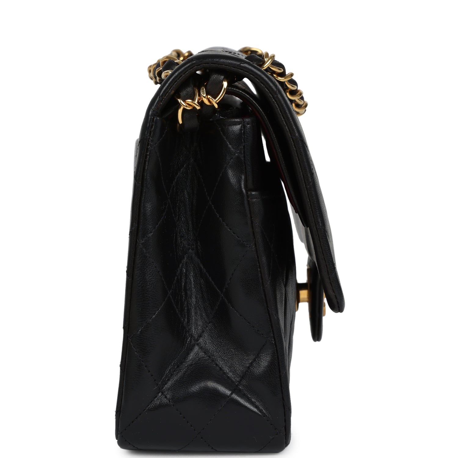Chanel Vintage Medium Classic Double Flap Bag Black Lambskin Gold Hardware