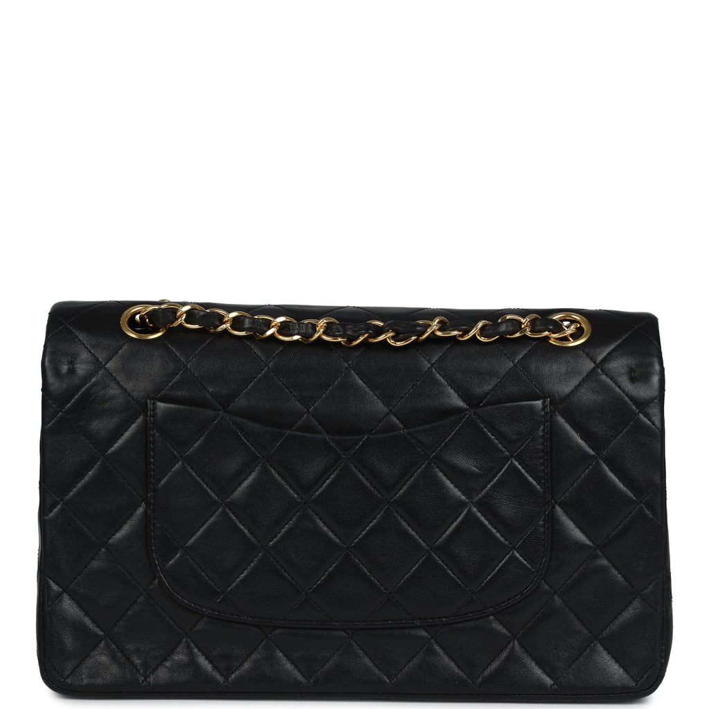 Chanel Vintage Medium Classic Double Flap Bag Black Lambskin Gold Hardware
