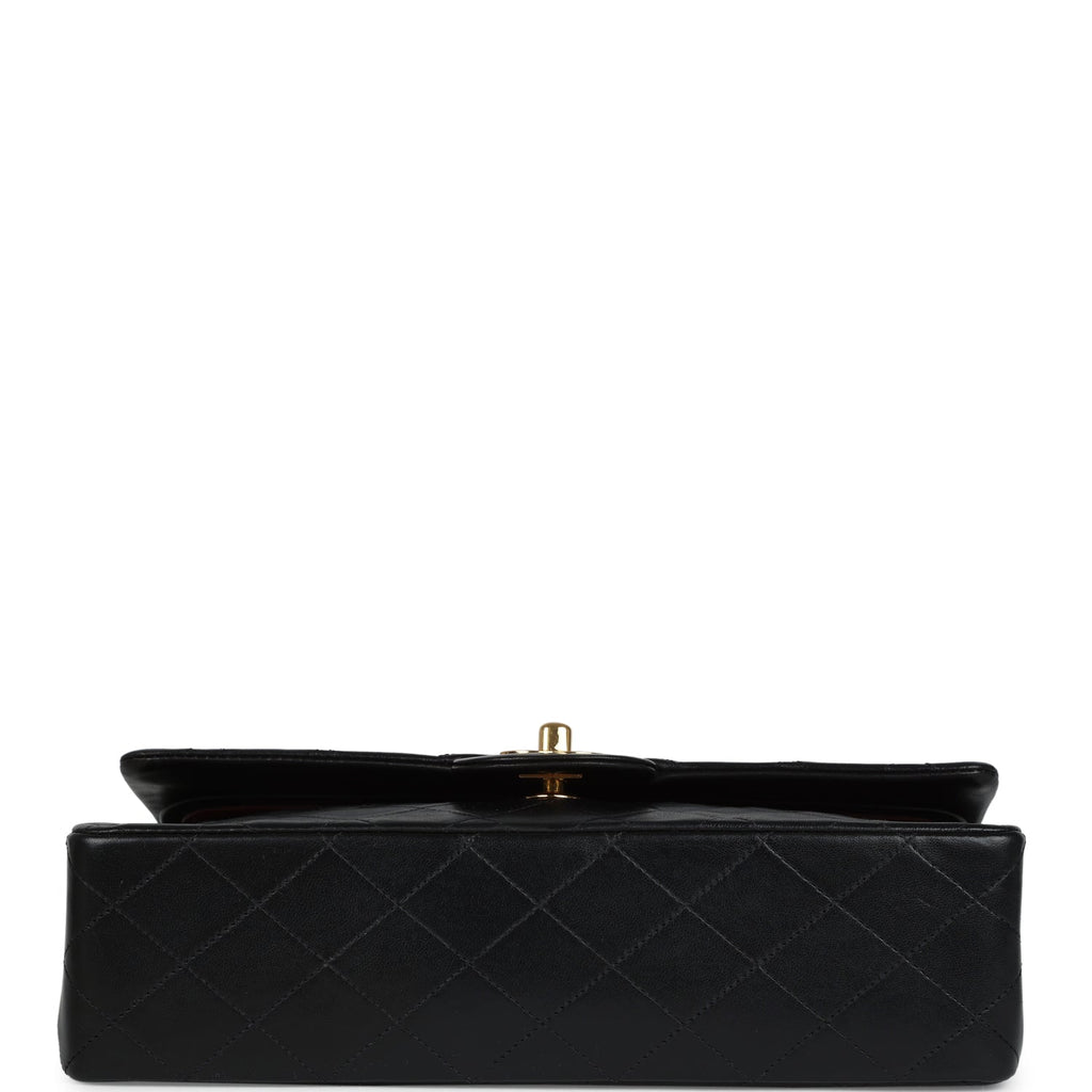 Chanel Vintage Medium Classic Double Flap Bag Black Lambskin Gold Hardware