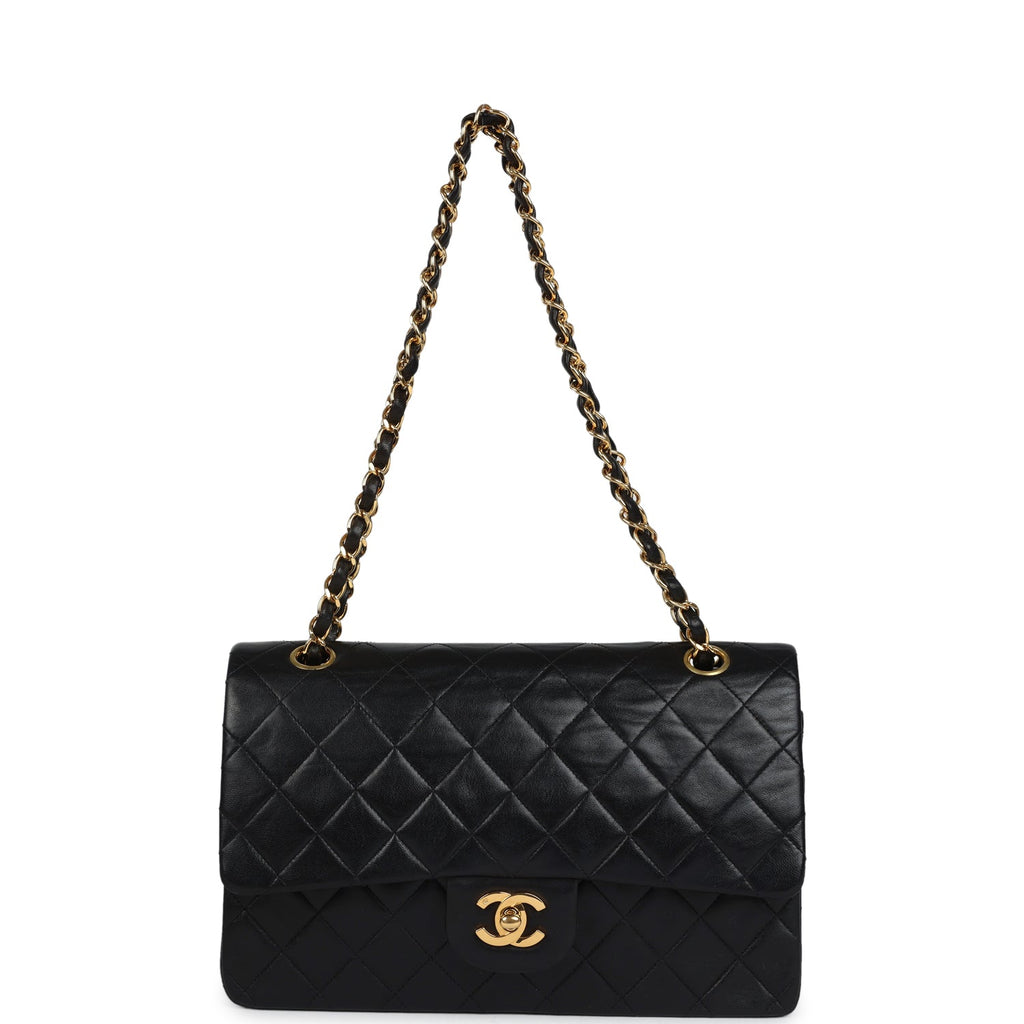 Chanel Vintage Medium Classic Double Flap Bag Black Lambskin Gold Hardware