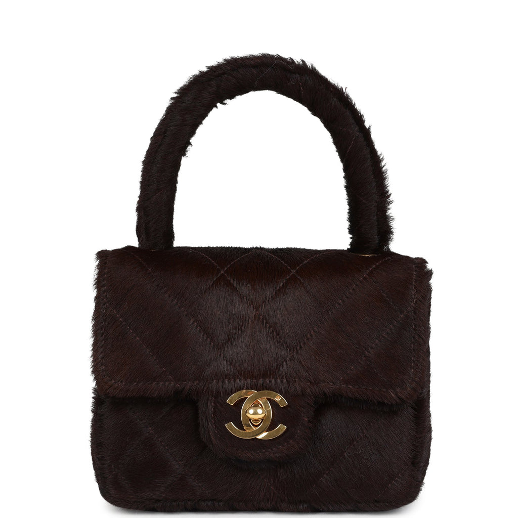 Chanel Vintage Micro Kelly Child Dark Brown Pony Hair Gold Hardware