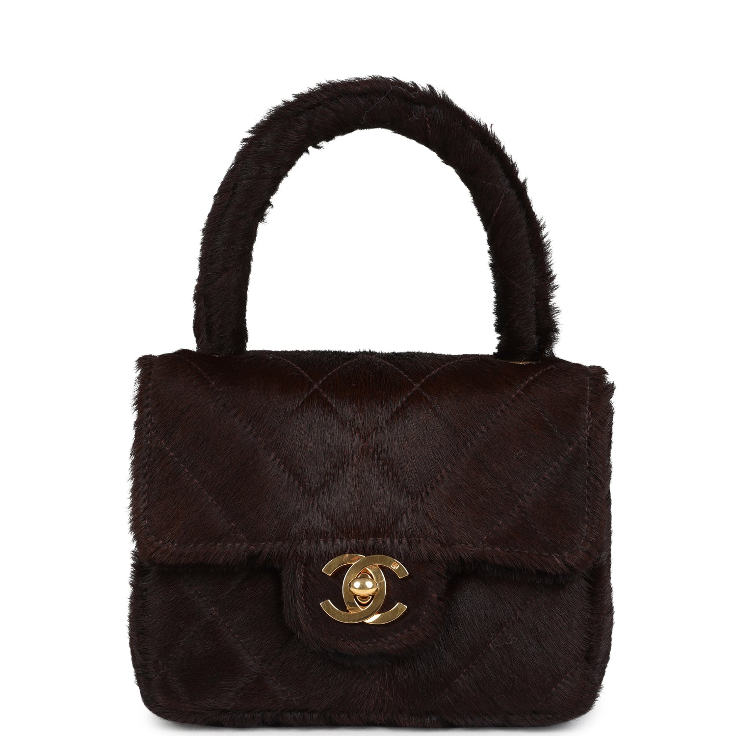 Chanel Vintage Micro Kelly Child Dark Brown Pony Hair Gold Hardware