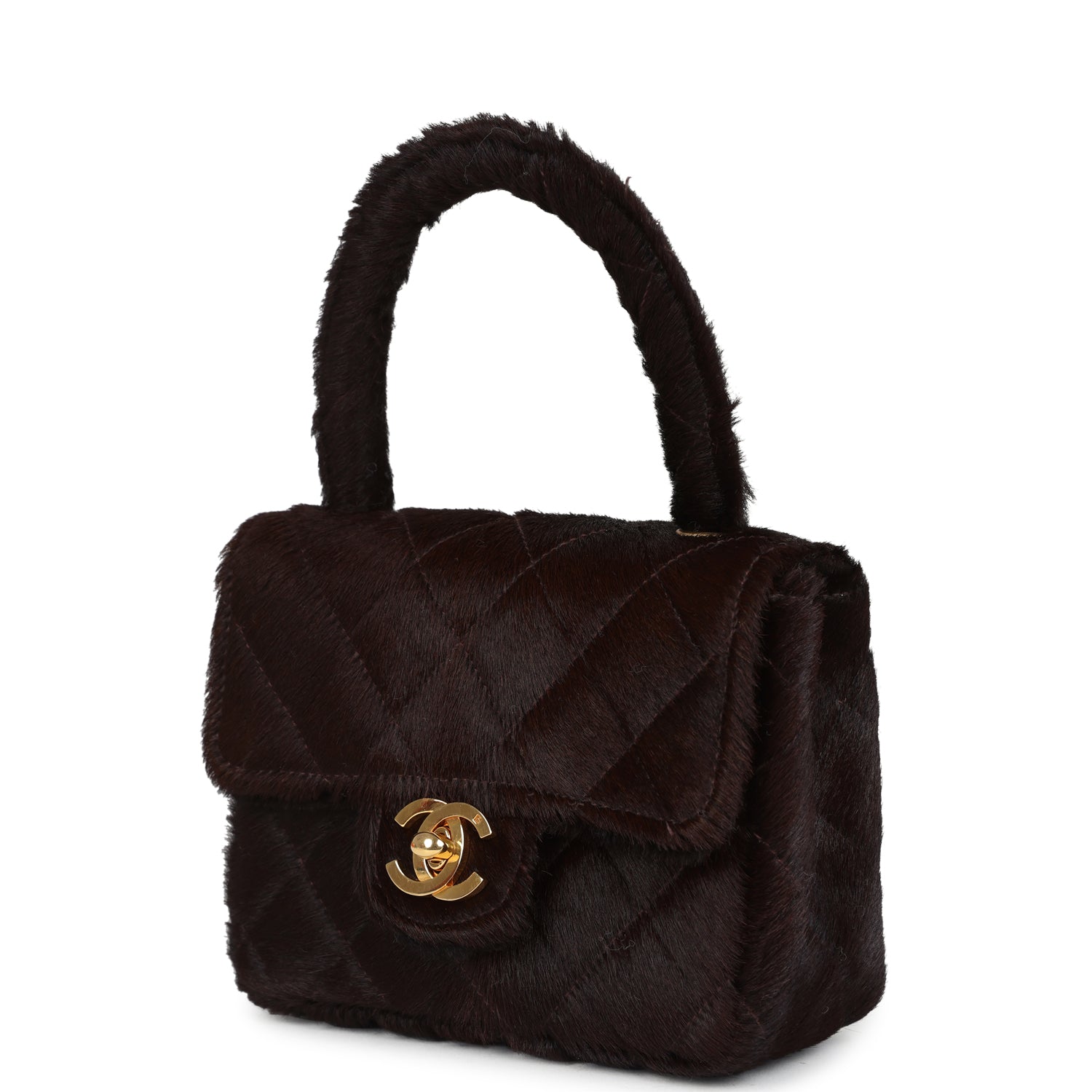 Chanel Vintage Micro Kelly Child Dark Brown Pony Hair Gold Hardware