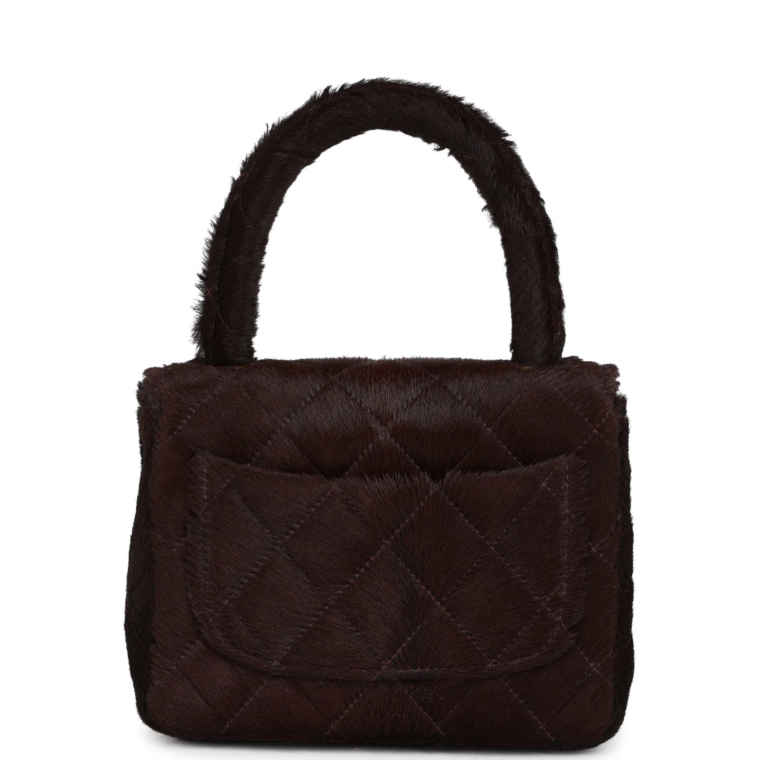 Chanel Vintage Micro Kelly Child Dark Brown Pony Hair Gold Hardware