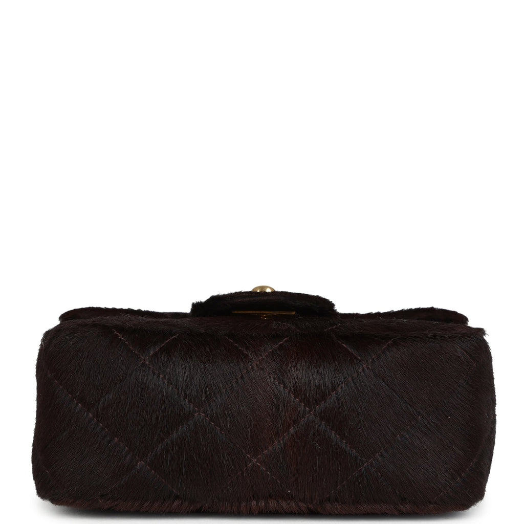 Chanel Vintage Micro Kelly Child Dark Brown Pony Hair Gold Hardware