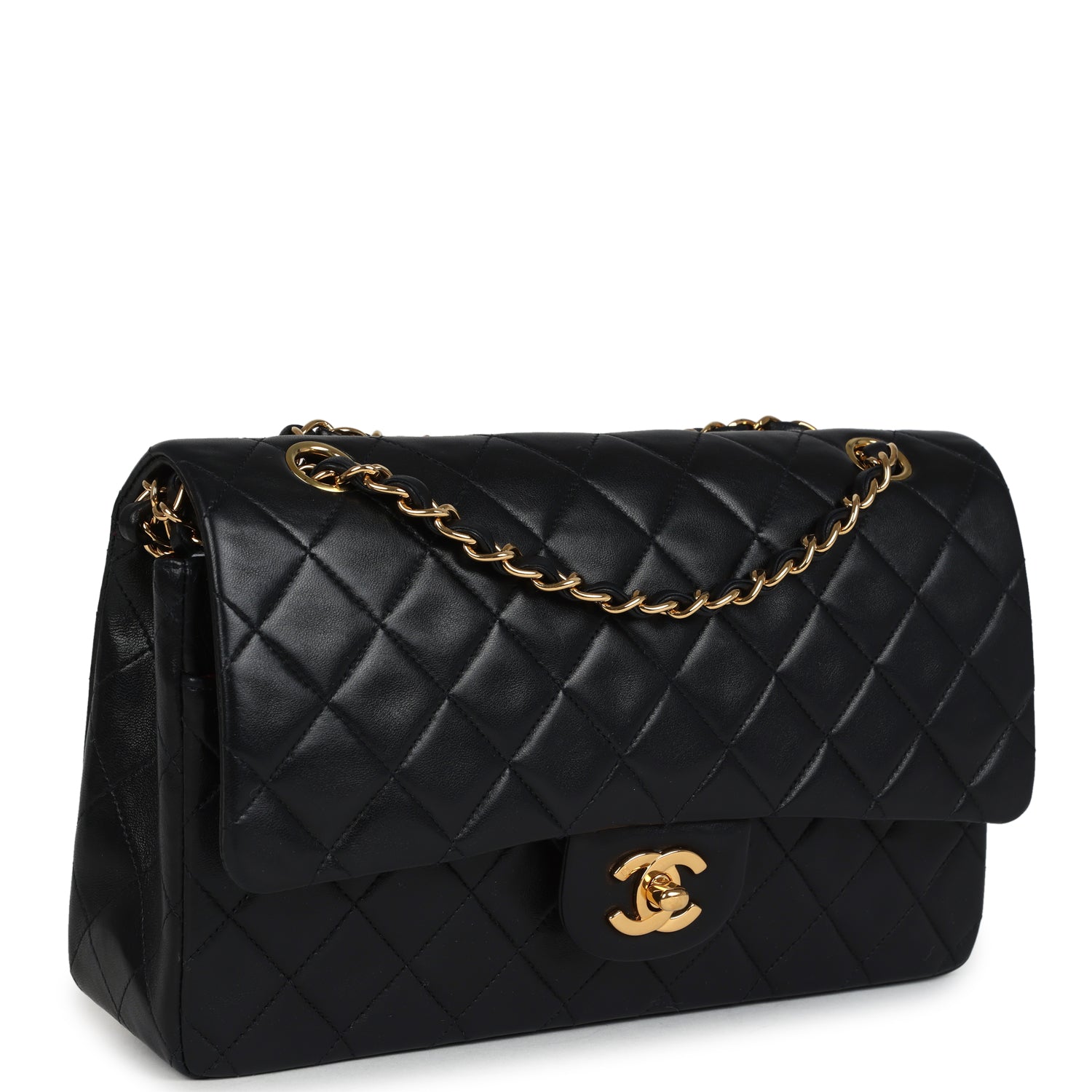Chanel Vintage Medium Classic Double Flap Bag Black Lambskin Gold Hardware