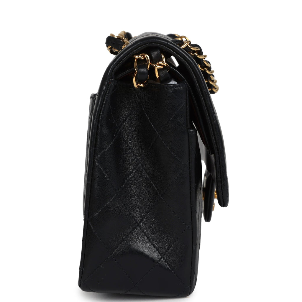 Chanel Vintage Medium Classic Double Flap Bag Black Lambskin Gold Hardware