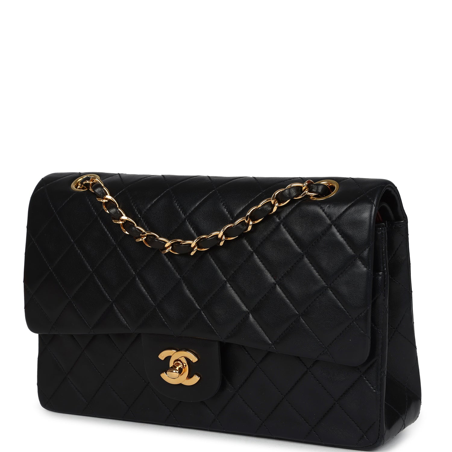 Chanel Vintage Medium Classic Double Flap Bag Black Lambskin Gold Hardware