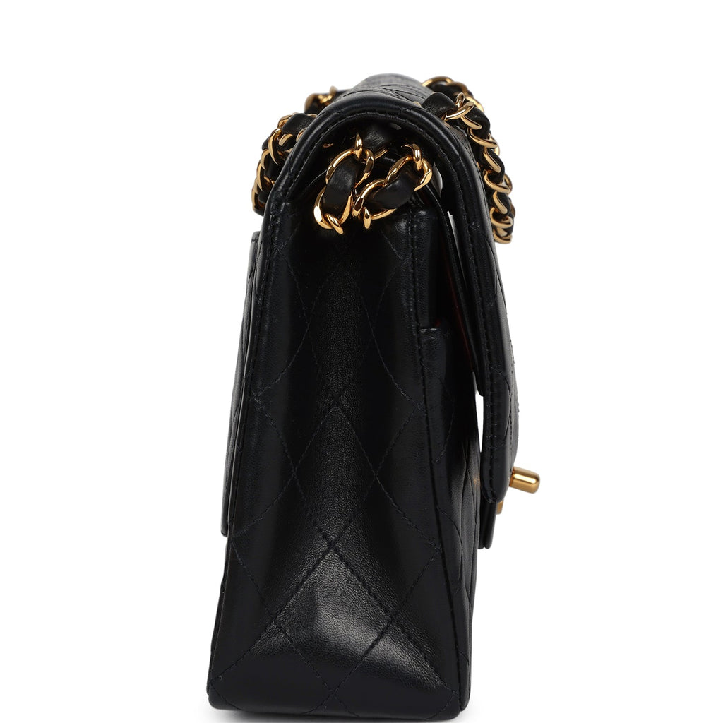 Chanel Vintage Medium Classic Double Flap Bag Black Lambskin Gold Hardware