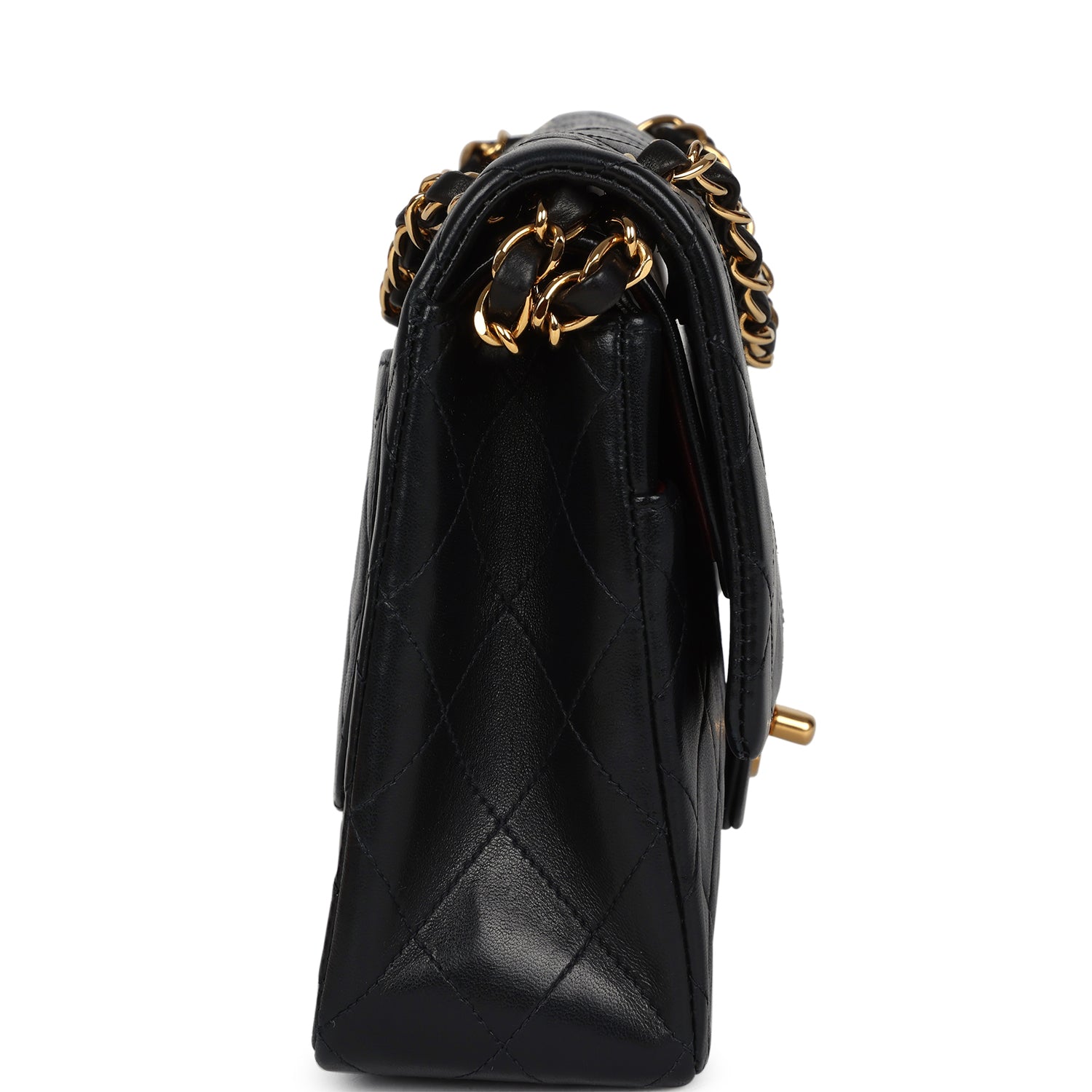 Chanel Vintage Medium Classic Double Flap Bag Black Lambskin Gold Hardware