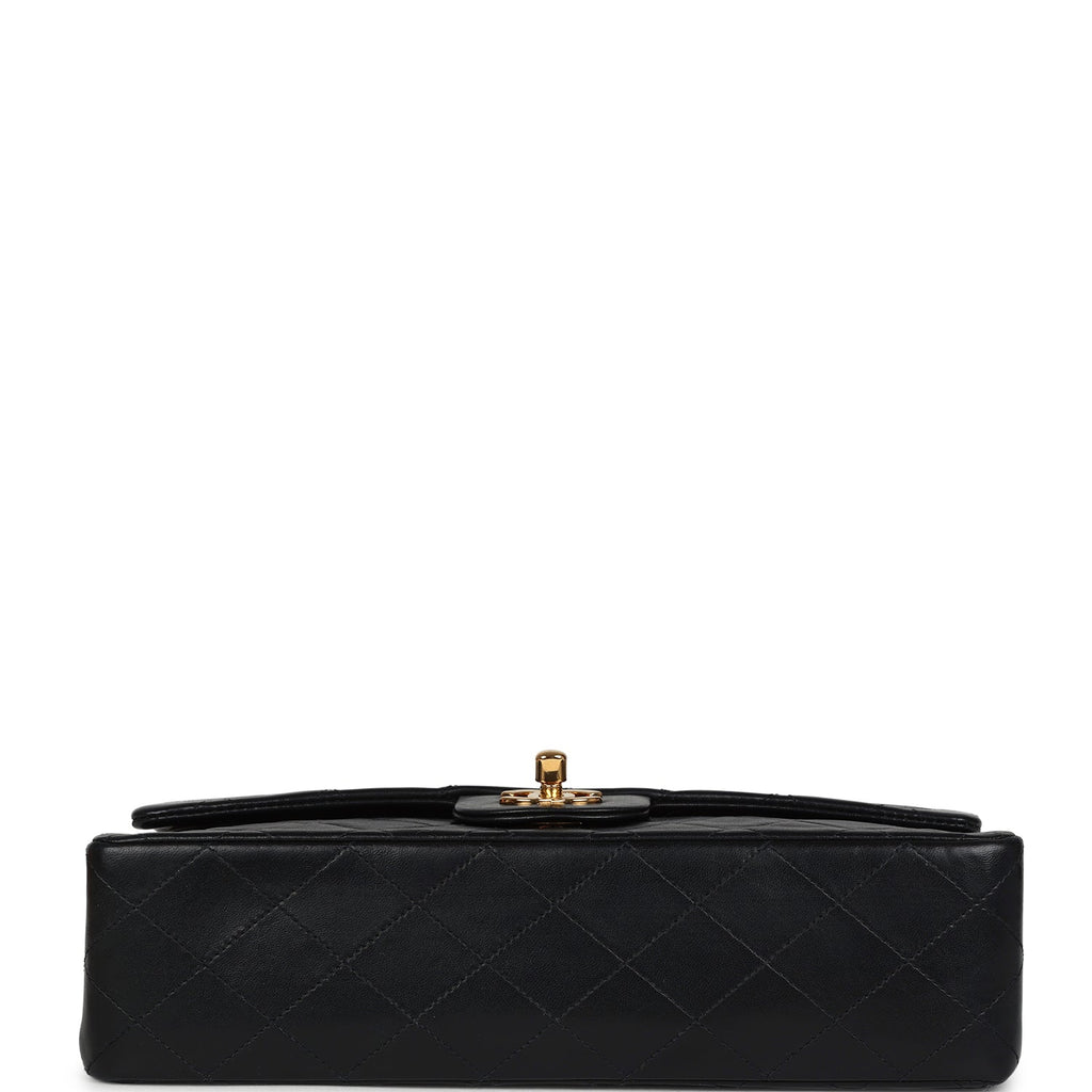 Chanel Vintage Medium Classic Double Flap Bag Black Lambskin Gold Hardware