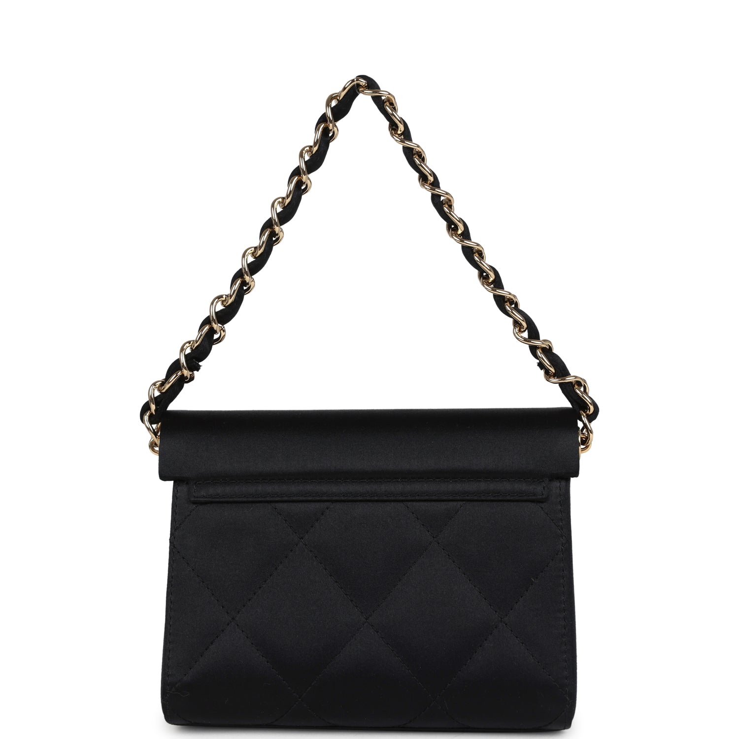 Chanel Vintage Mini Evening Handbag Bag Black Satin Gold Hardware