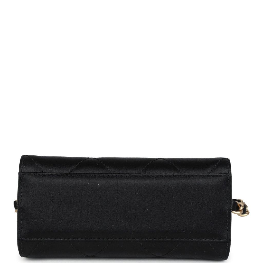 Chanel Vintage Mini Evening Handbag Bag Black Satin Gold Hardware