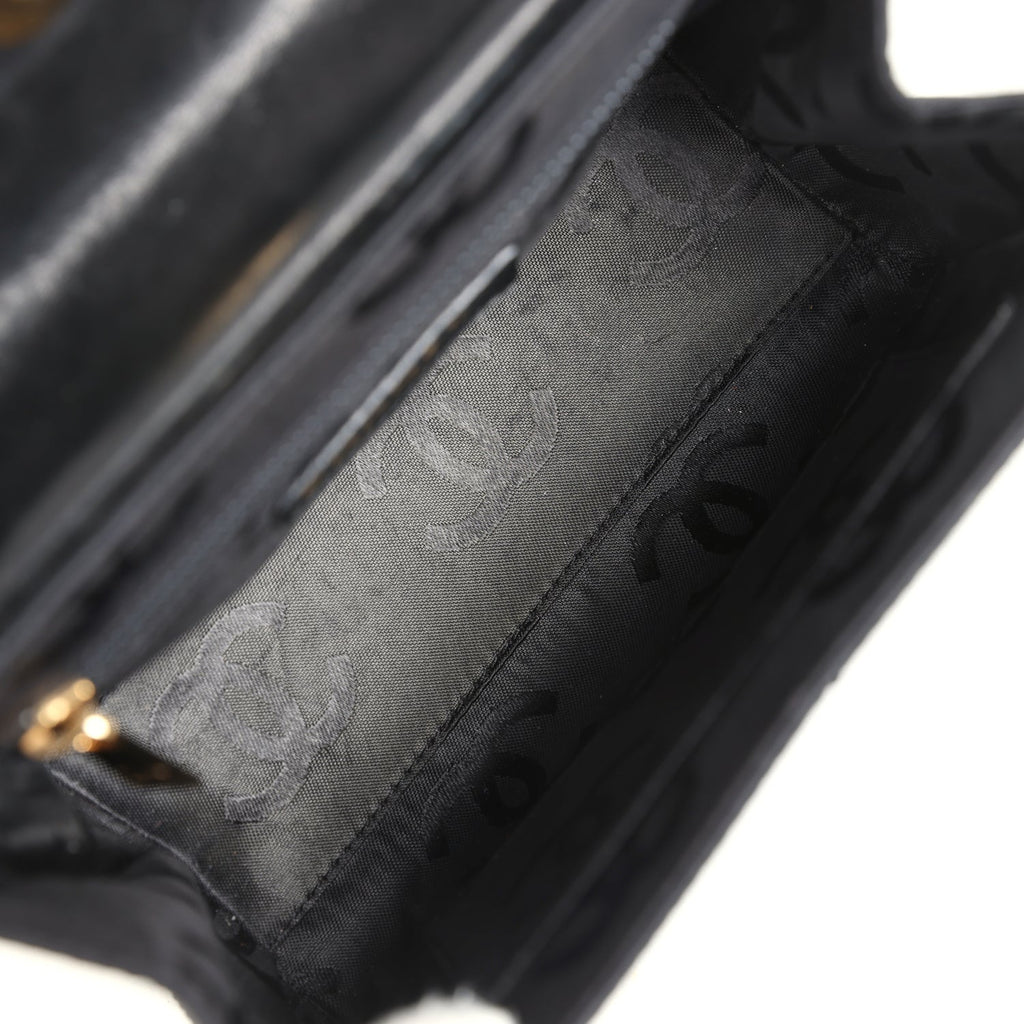 Chanel Vintage Mini Evening Handbag Bag Black Satin Gold Hardware