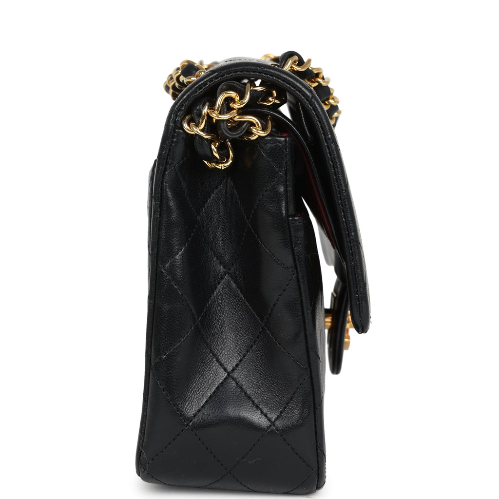 Chanel Vintage Medium Classic Double Flap Bag Black Lambskin Gold Hardware