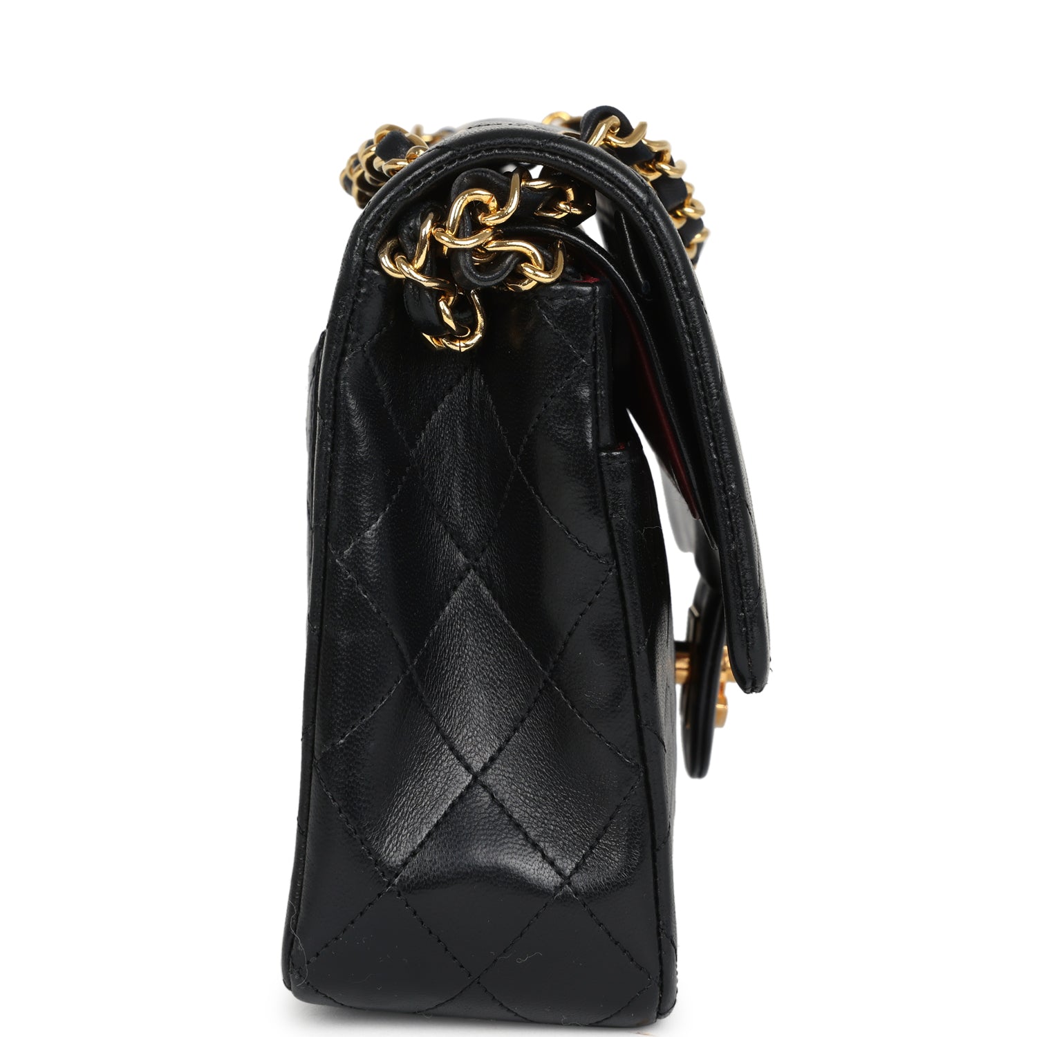 Chanel Vintage Medium Classic Double Flap Bag Black Lambskin Gold Hardware