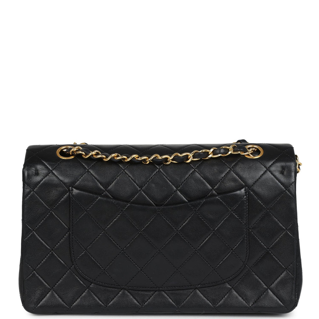 Chanel Vintage Medium Classic Double Flap Bag Black Lambskin Gold Hardware