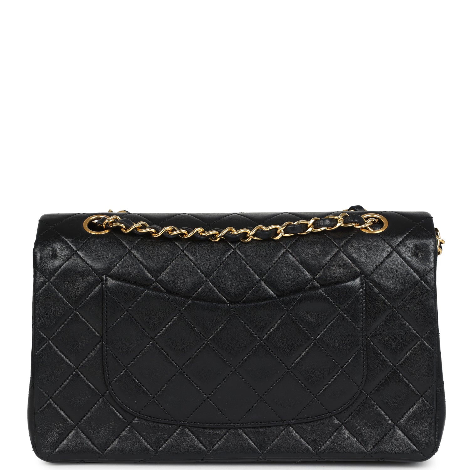 Chanel Vintage Medium Classic Double Flap Bag Black Lambskin Gold Hardware