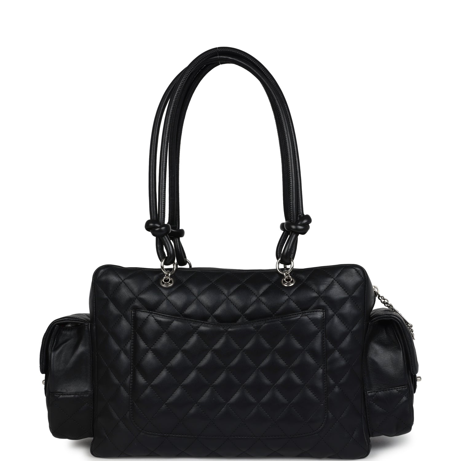 Chanel Vintage Large Cambon Ligne Reporter Bag Black and White Lambskin Silver Hardware