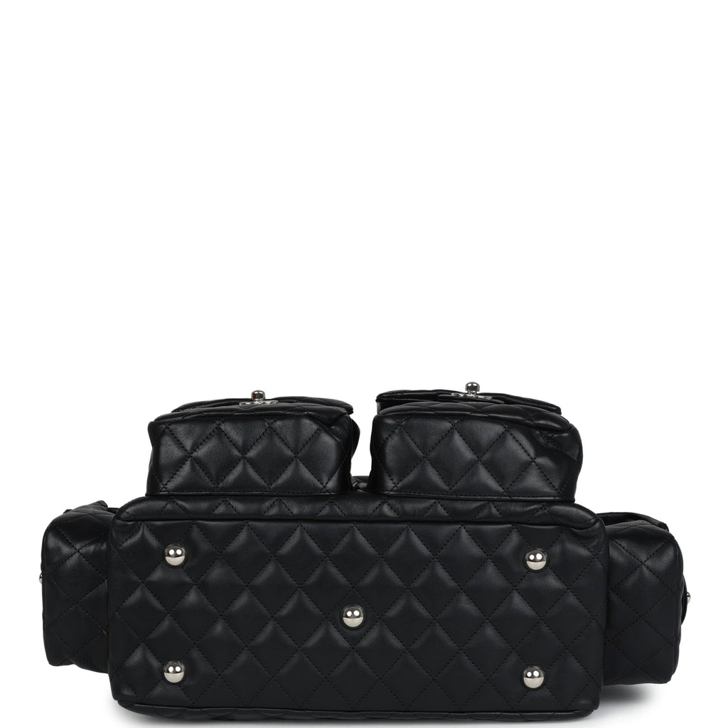 Chanel Vintage Large Cambon Ligne Reporter Bag Black and White Lambskin Silver Hardware