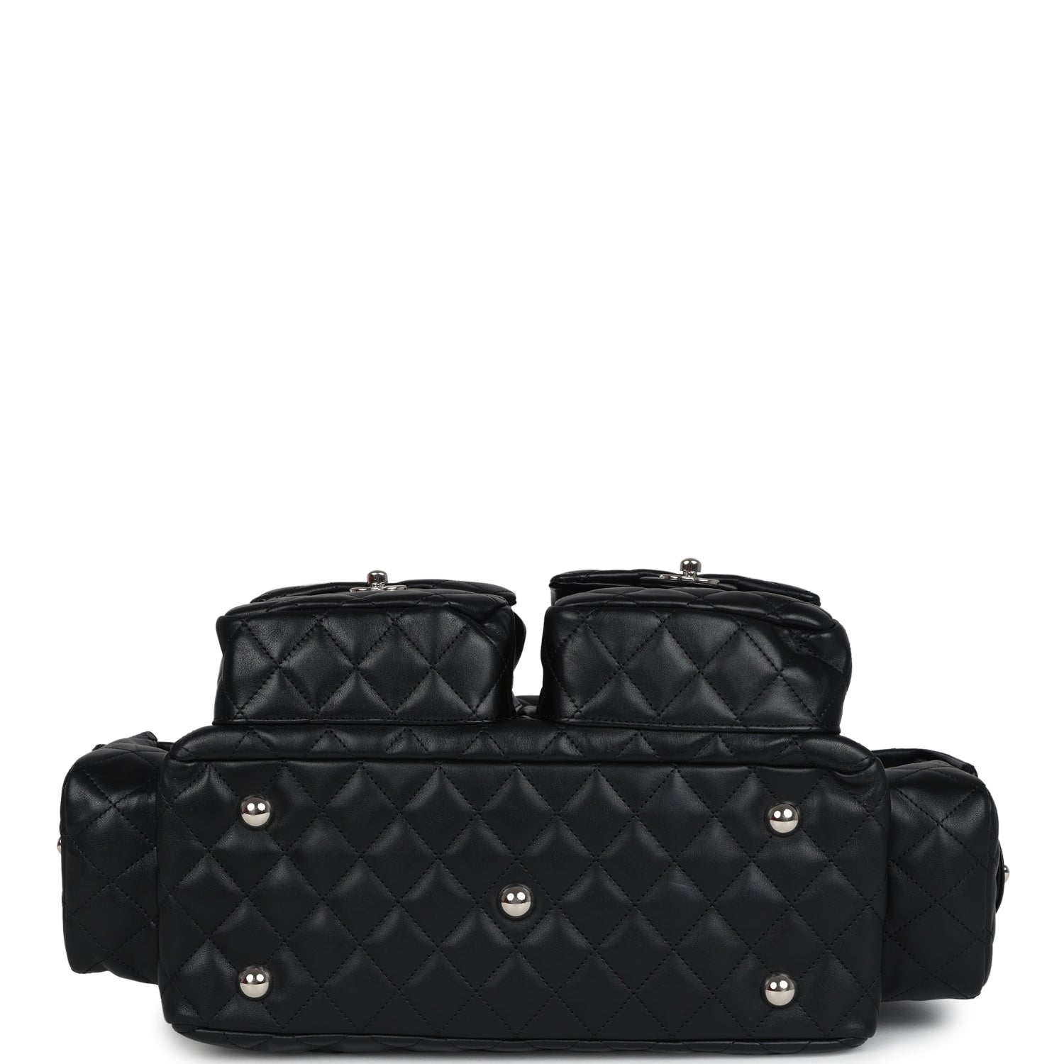 Chanel Vintage Large Cambon Ligne Reporter Bag Black and White Lambskin Silver Hardware