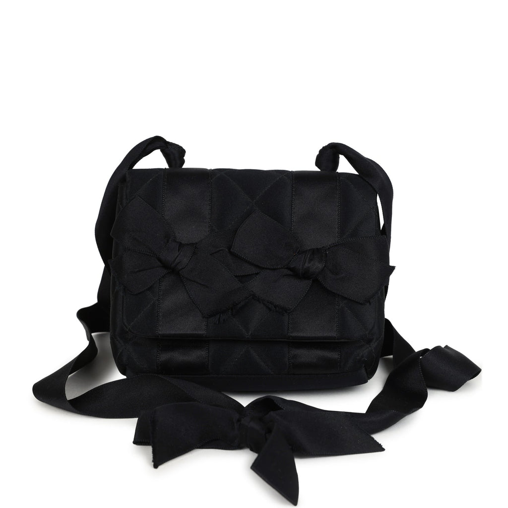Chanel Vintage Mini Bow Shoulder Bag Black Satin Gold Hardware