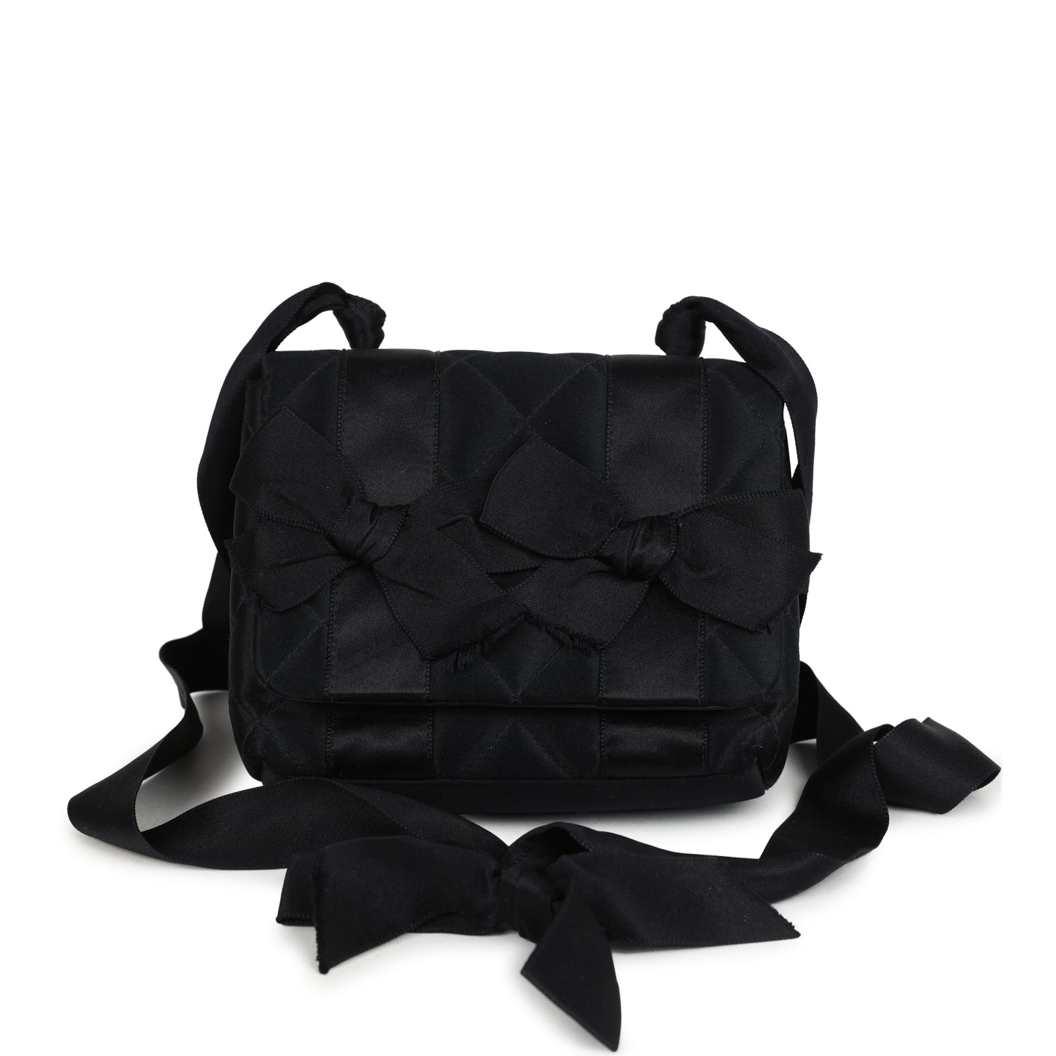 Chanel Vintage Mini Bow Shoulder Bag Black Satin Gold Hardware