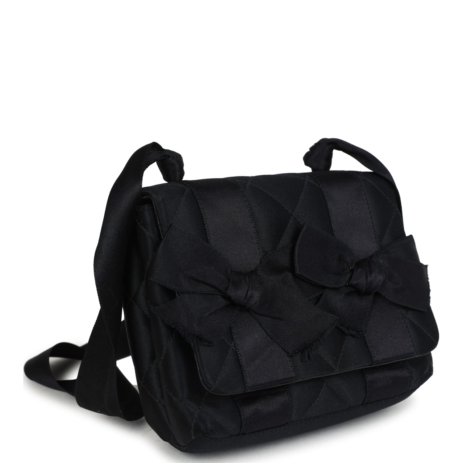 Chanel Vintage Mini Bow Shoulder Bag Black Satin Gold Hardware