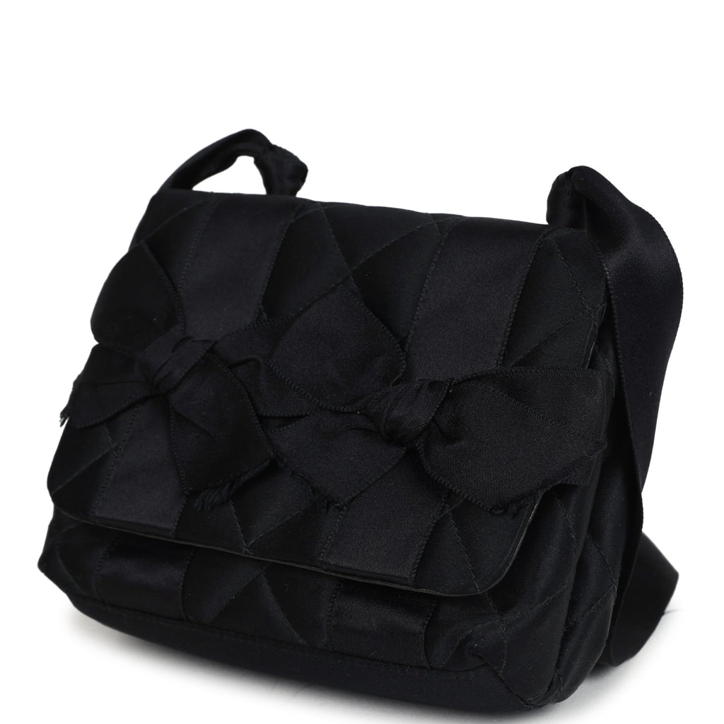 Chanel Vintage Mini Bow Shoulder Bag Black Satin Gold Hardware