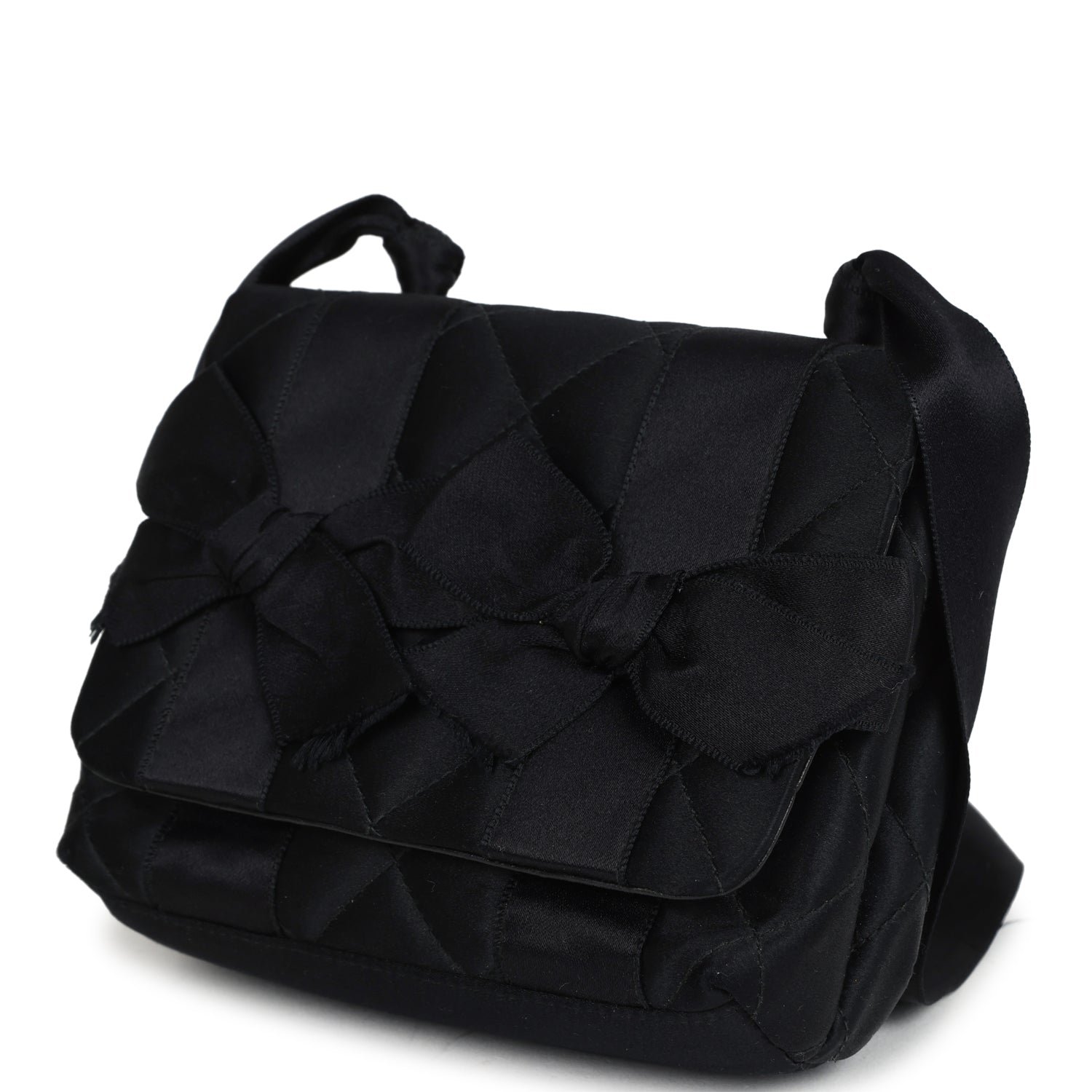 Chanel Vintage Mini Bow Shoulder Bag Black Satin Gold Hardware