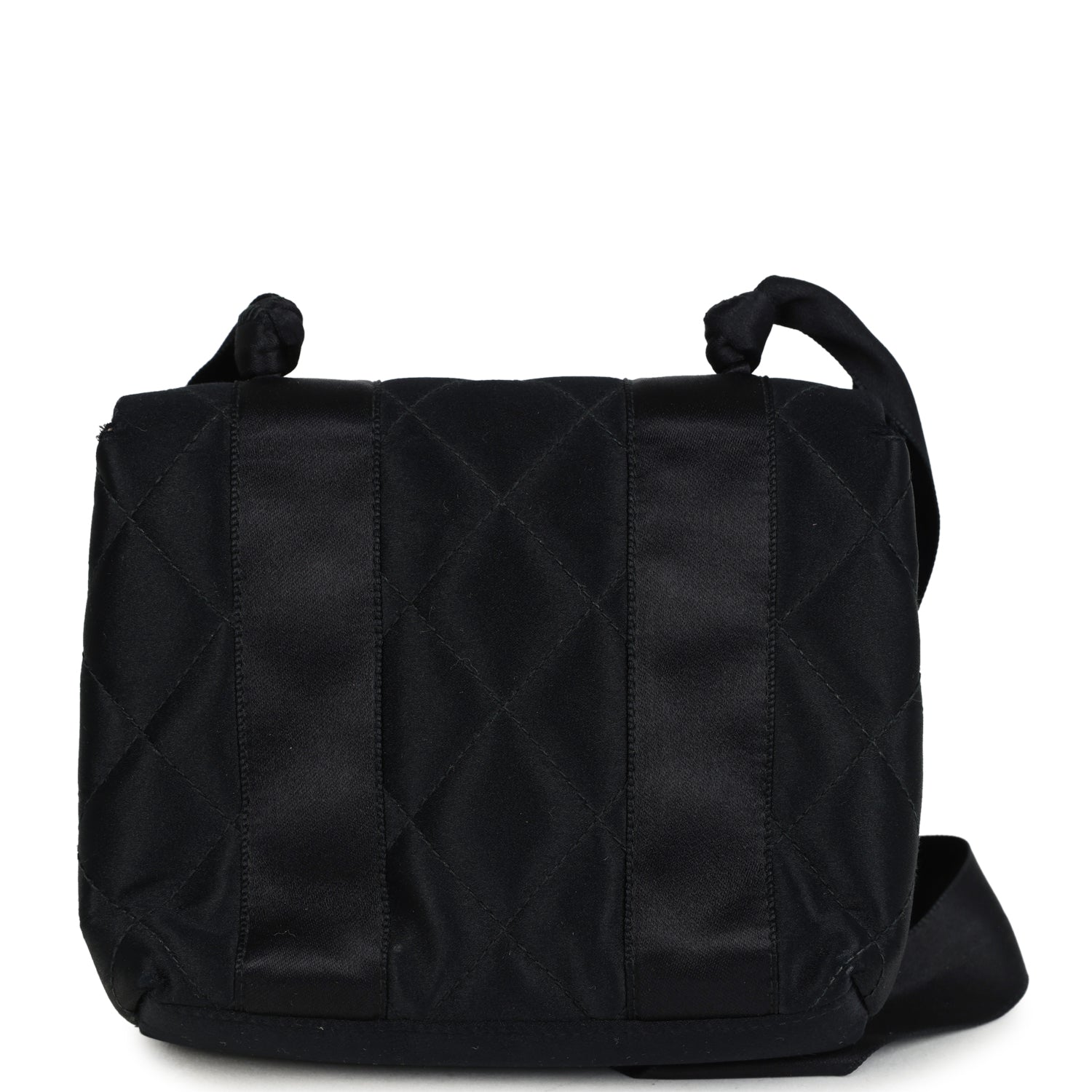 Chanel Vintage Mini Bow Shoulder Bag Black Satin Gold Hardware