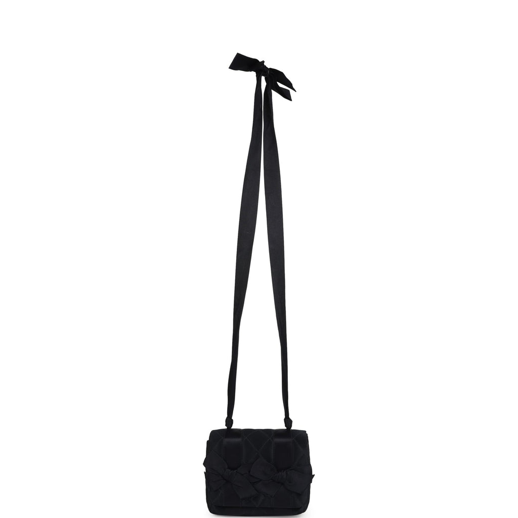 Chanel Vintage Mini Bow Shoulder Bag Black Satin Gold Hardware