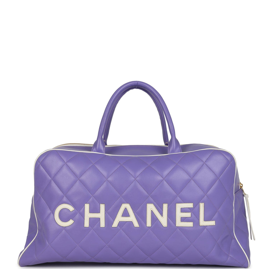 Chanel Vintage Large Logo Boston Bag Light Purple and White Lambskin Gold Hardware