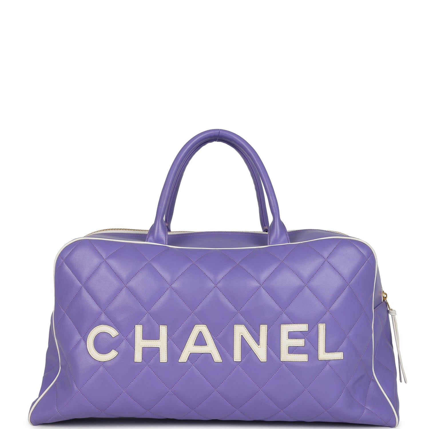 Chanel Vintage Large Logo Boston Bag Light Purple and White Lambskin Gold Hardware