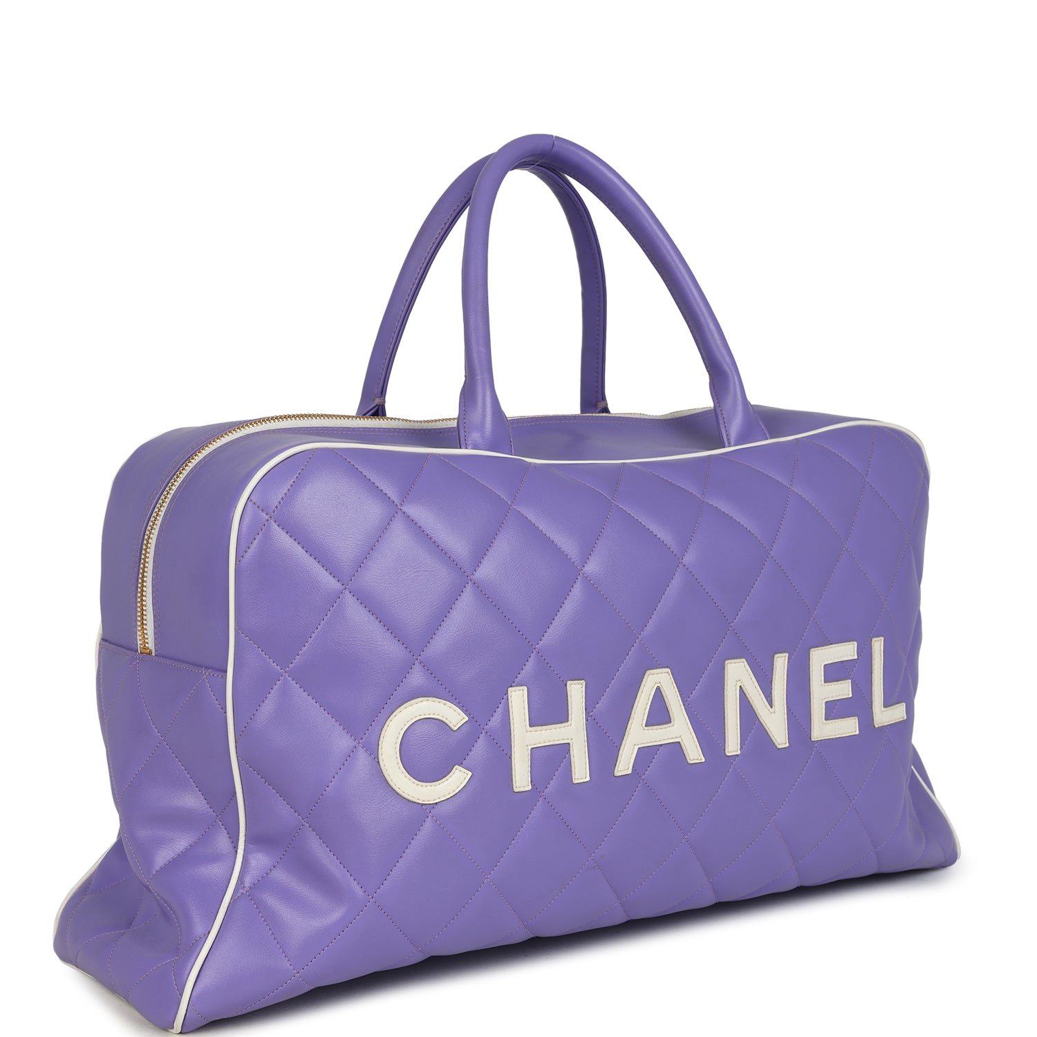 Chanel Vintage Large Logo Boston Bag Light Purple and White Lambskin Gold Hardware