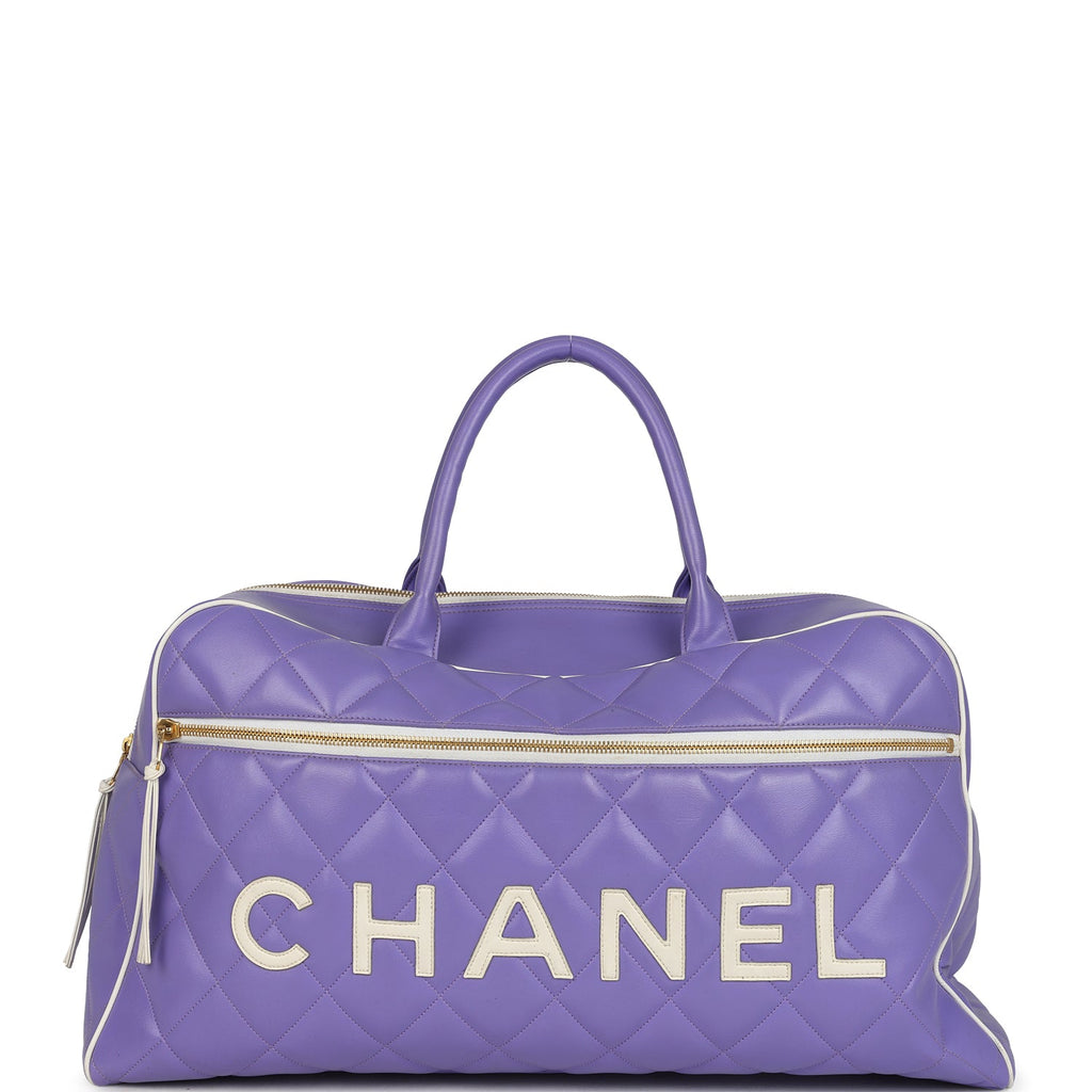 Chanel Vintage Large Logo Boston Bag Light Purple and White Lambskin Gold Hardware