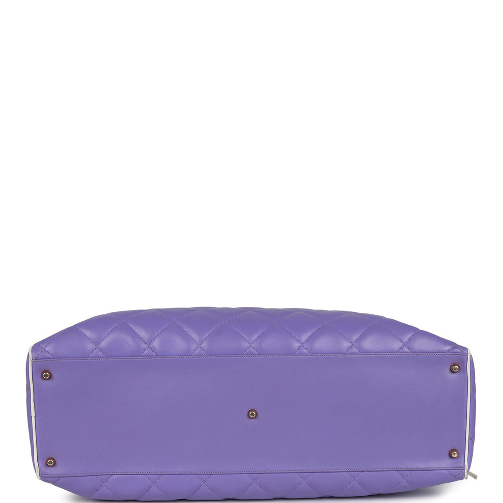 Chanel Vintage Large Logo Boston Bag Light Purple and White Lambskin Gold Hardware