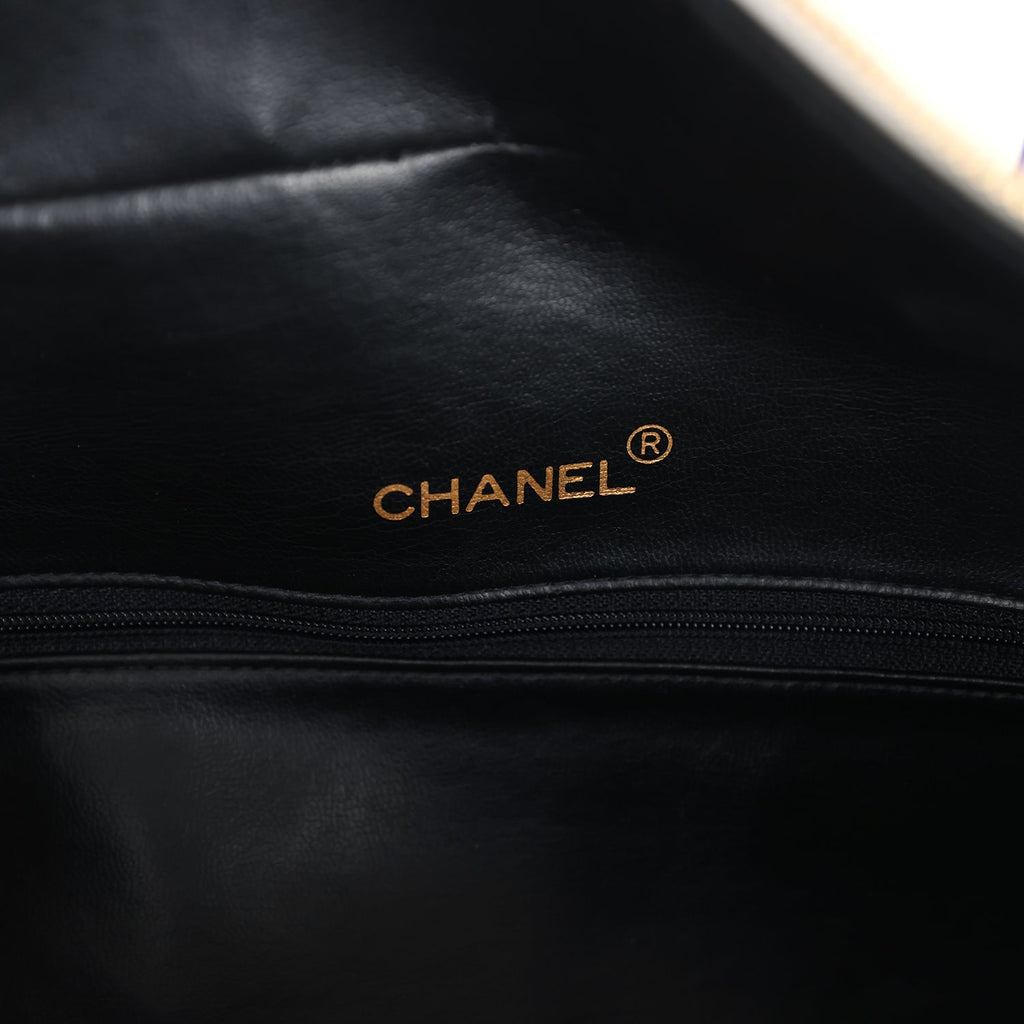 Chanel Vintage Large Logo Boston Bag Light Purple and White Lambskin Gold Hardware