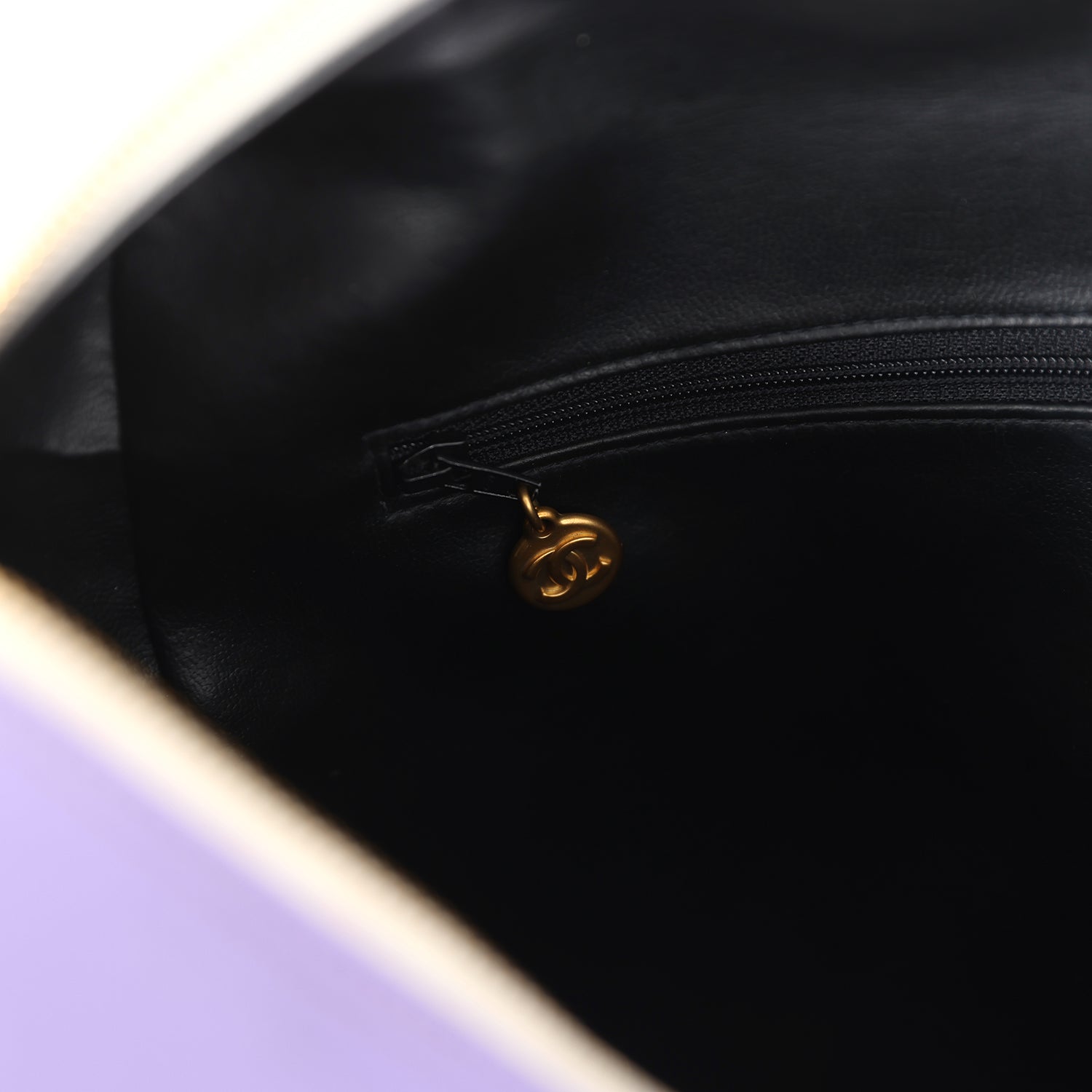 Chanel Vintage Large Logo Boston Bag Light Purple and White Lambskin Gold Hardware