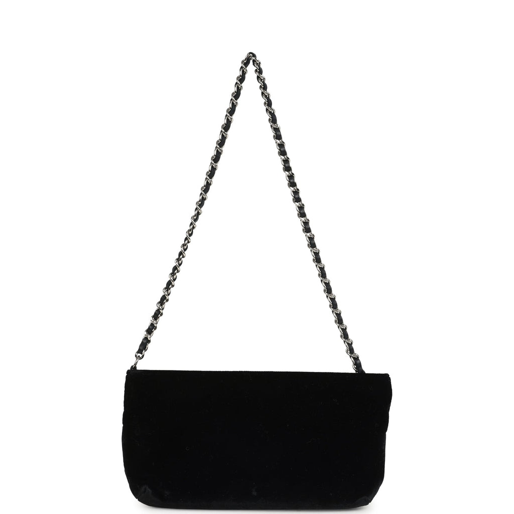 Chanel Vintage Camelia Pochette Black Velvet Silver Hardware