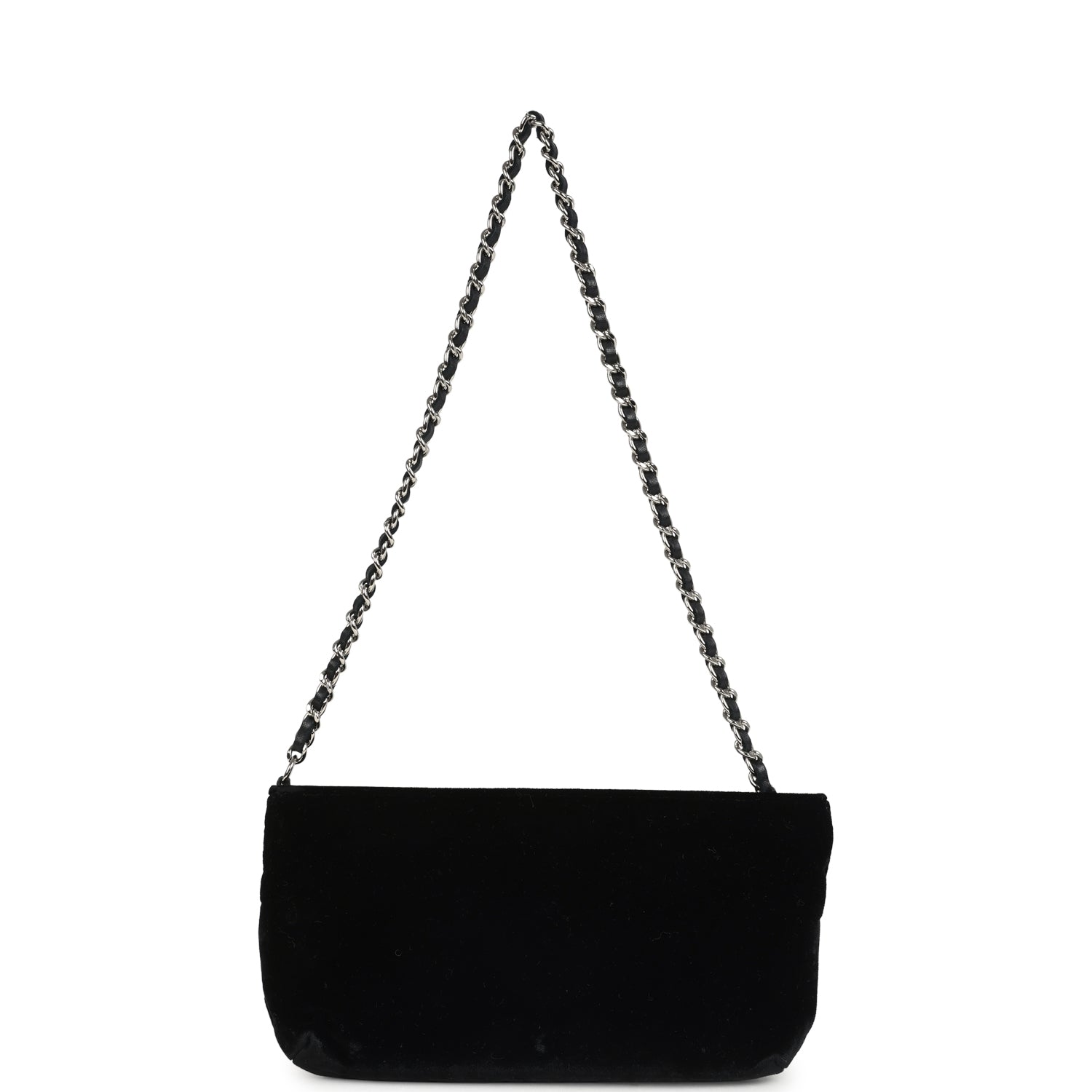 Chanel Vintage Camelia Pochette Black Velvet Silver Hardware
