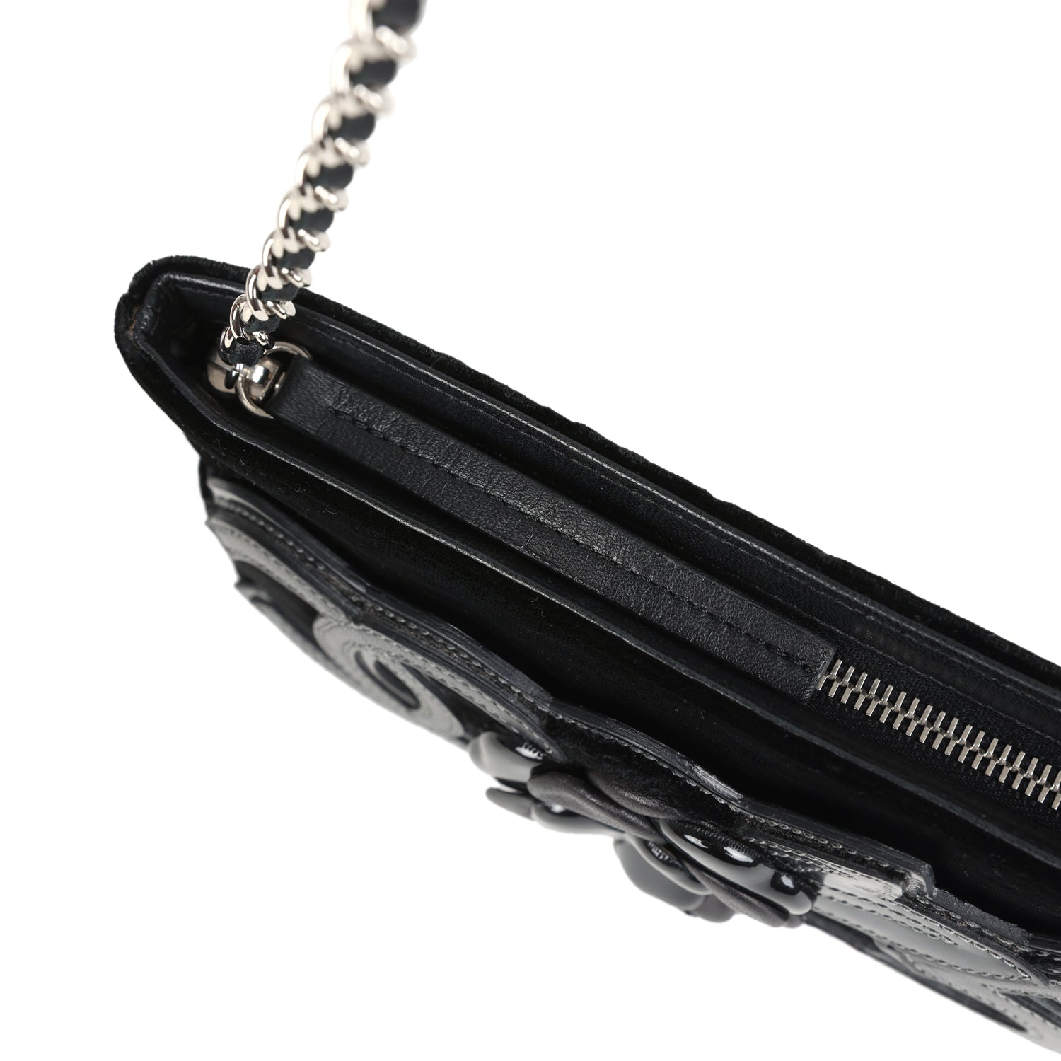 Chanel Vintage Camelia Pochette Black Velvet Silver Hardware