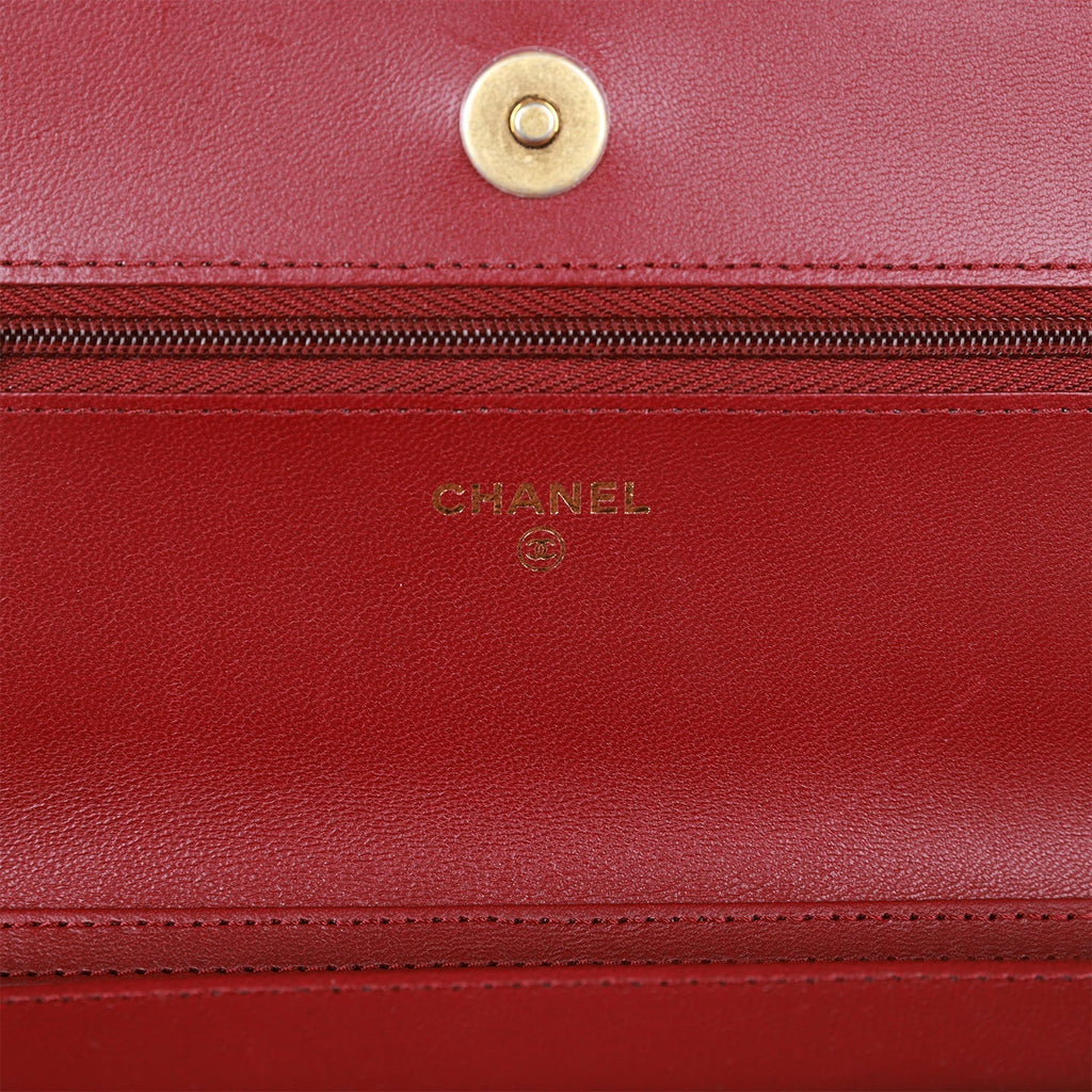 Chanel Wallet On Chain WOC Burgundy Lambskin Gold Hardware