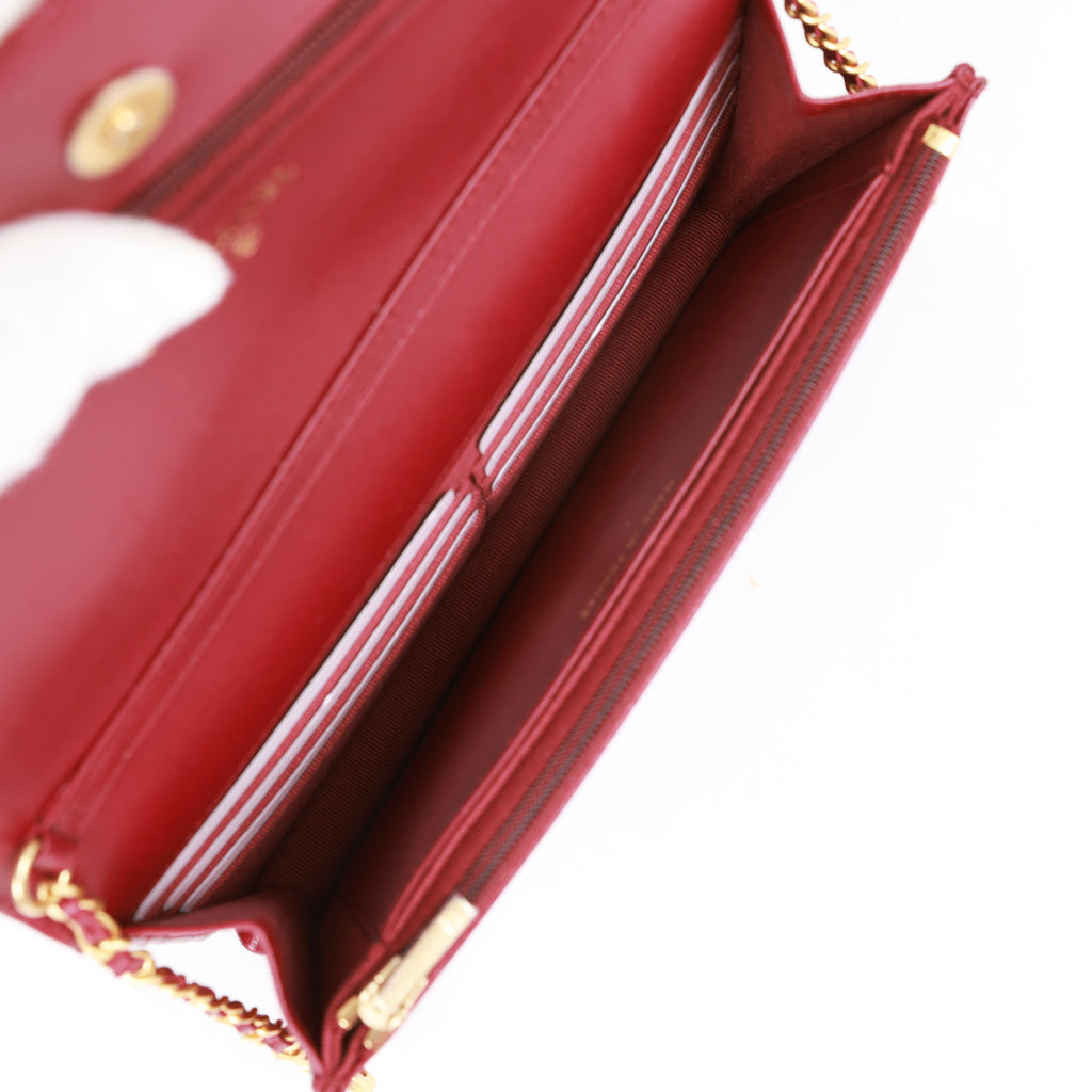Chanel Wallet On Chain WOC Burgundy Lambskin Gold Hardware