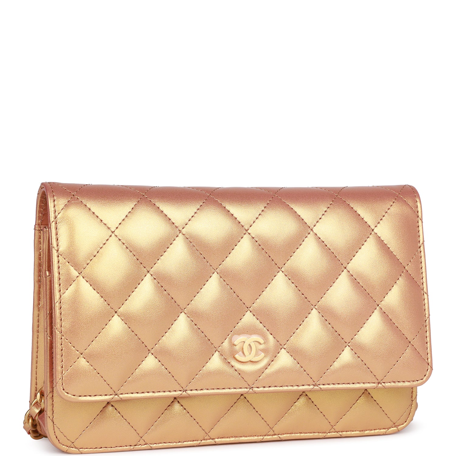Chanel Wallet on Chain WOC Gold Metallic Calfskin Antique Gold Hardware