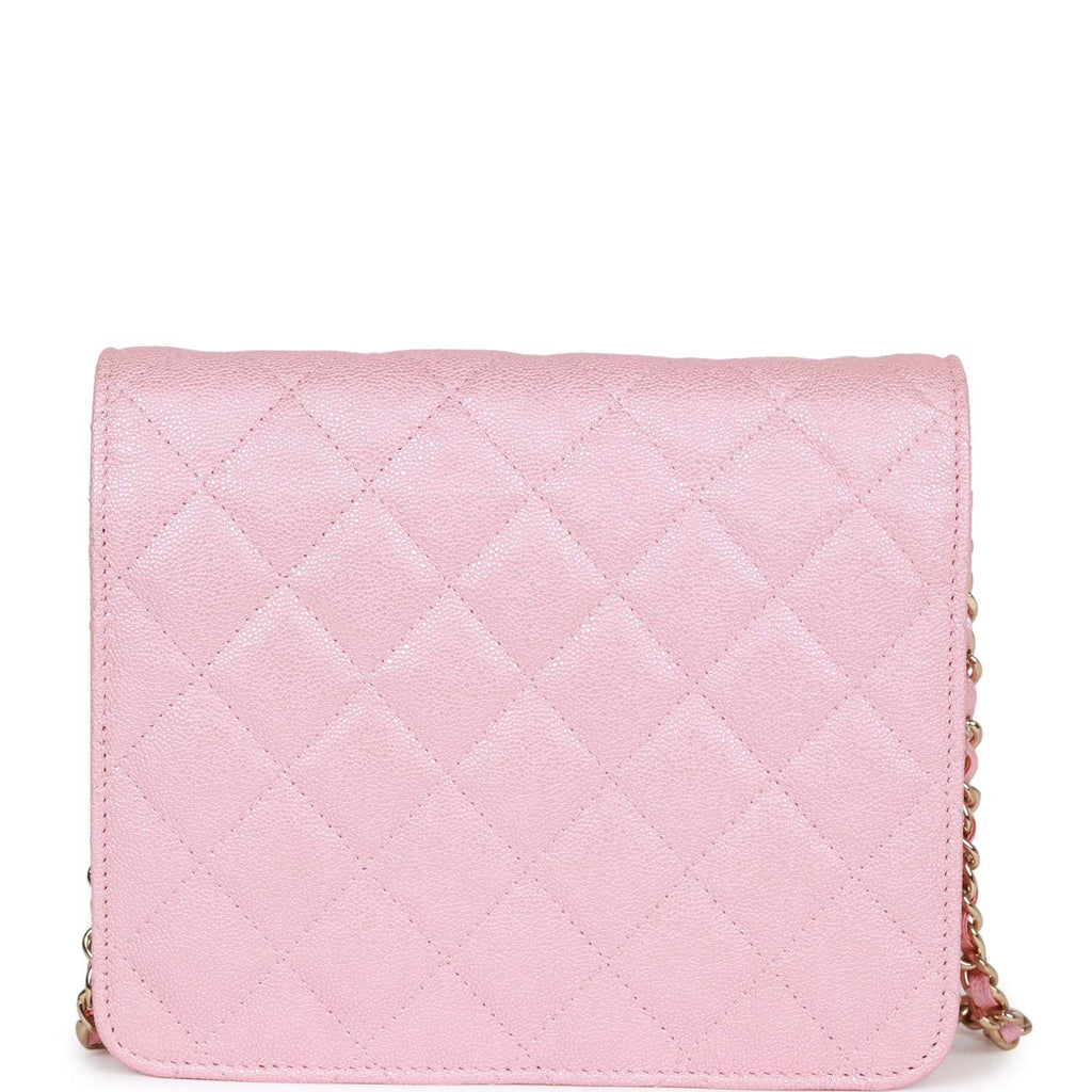 Chanel Square Wallet on Chain WOC Iridescent Pink Caviar Light Gold Hardware