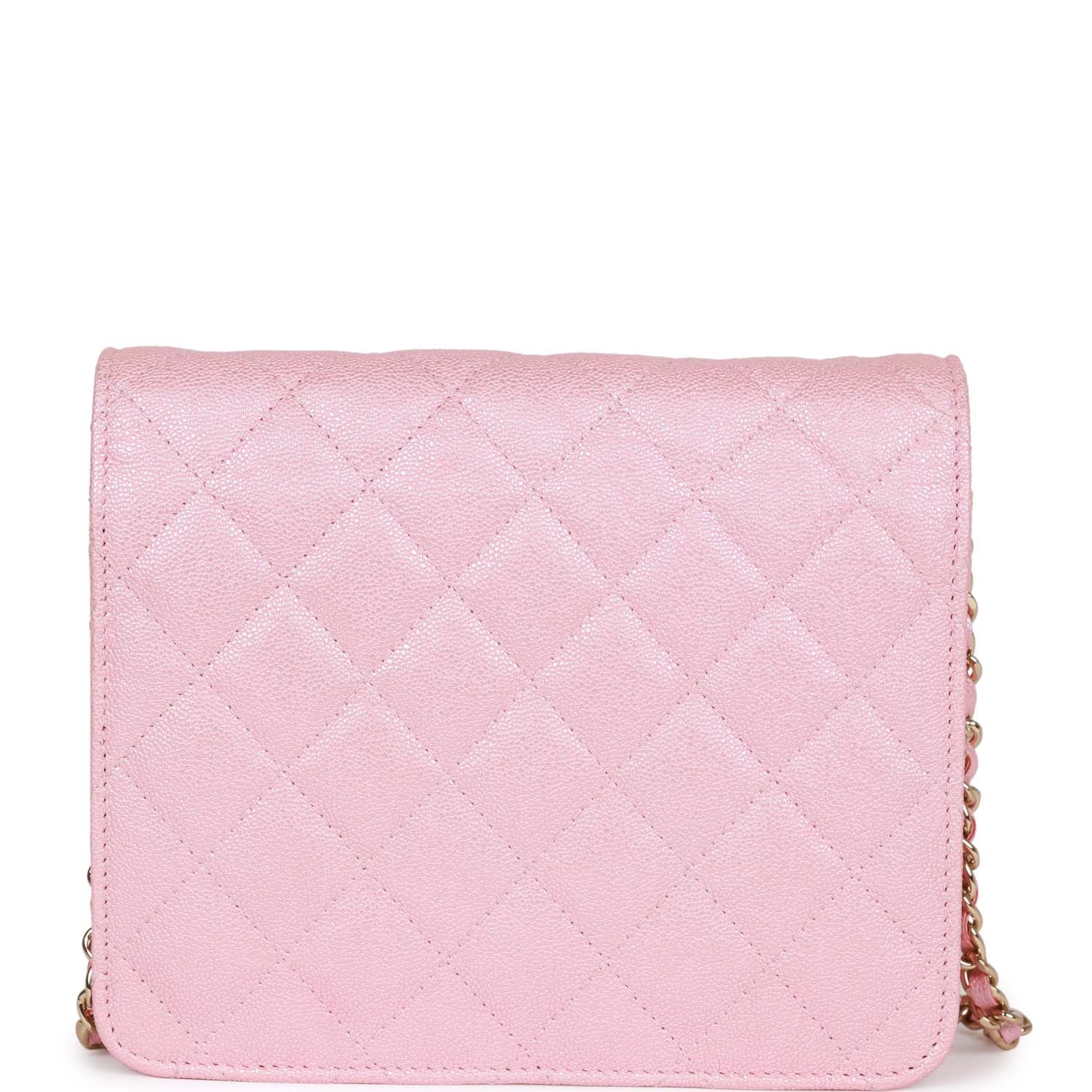 Chanel Square Wallet on Chain WOC Iridescent Pink Caviar Light Gold Hardware